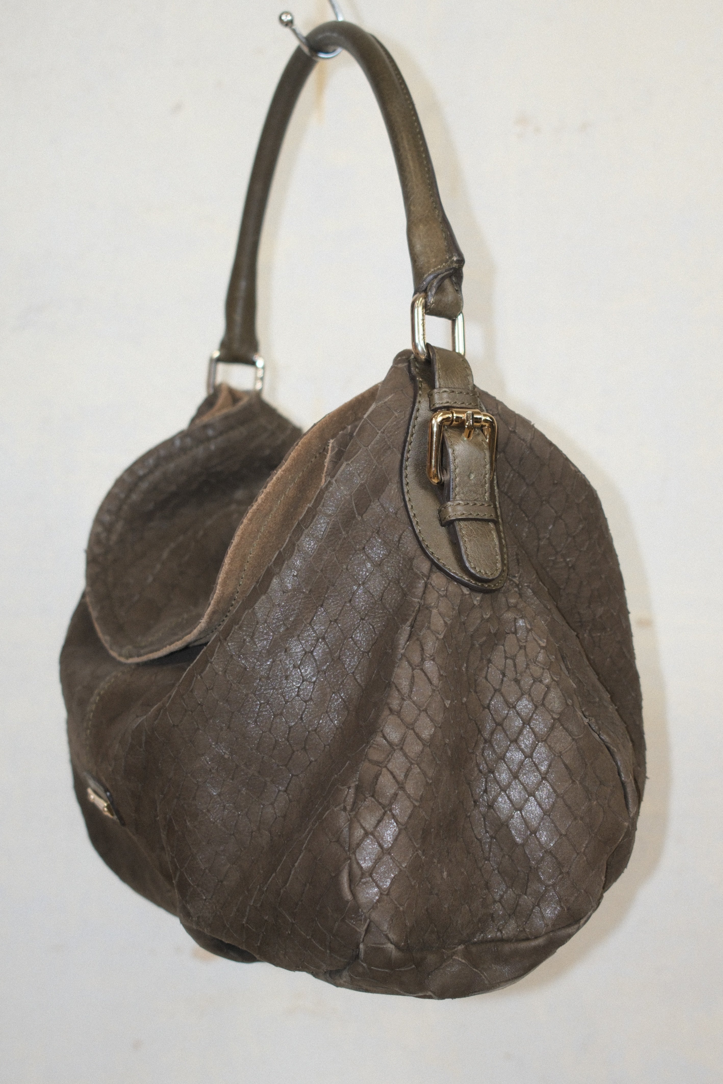 MAX MARA OLIVE LEATHER BAG WITH SNAKESKIN TEXTURE