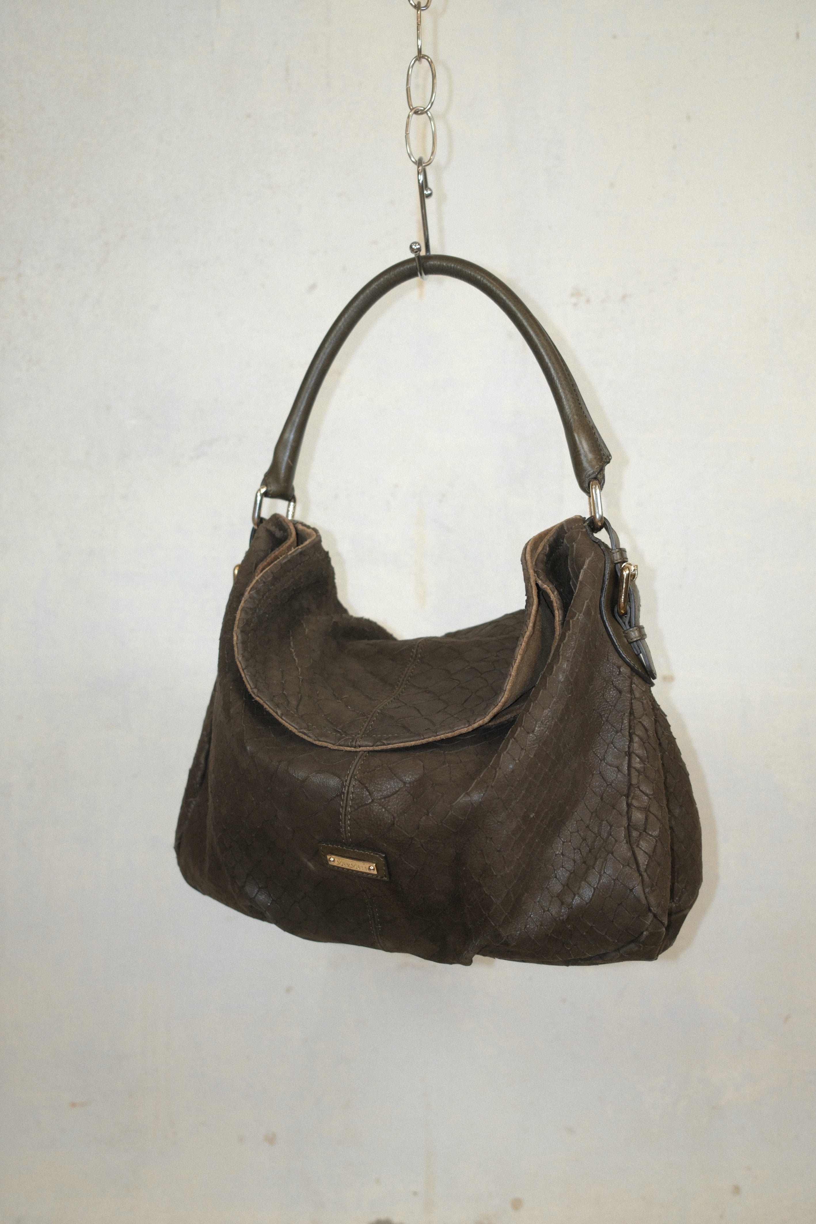 MAX MARA OLIVE LEATHER BAG WITH SNAKESKIN TEXTURE