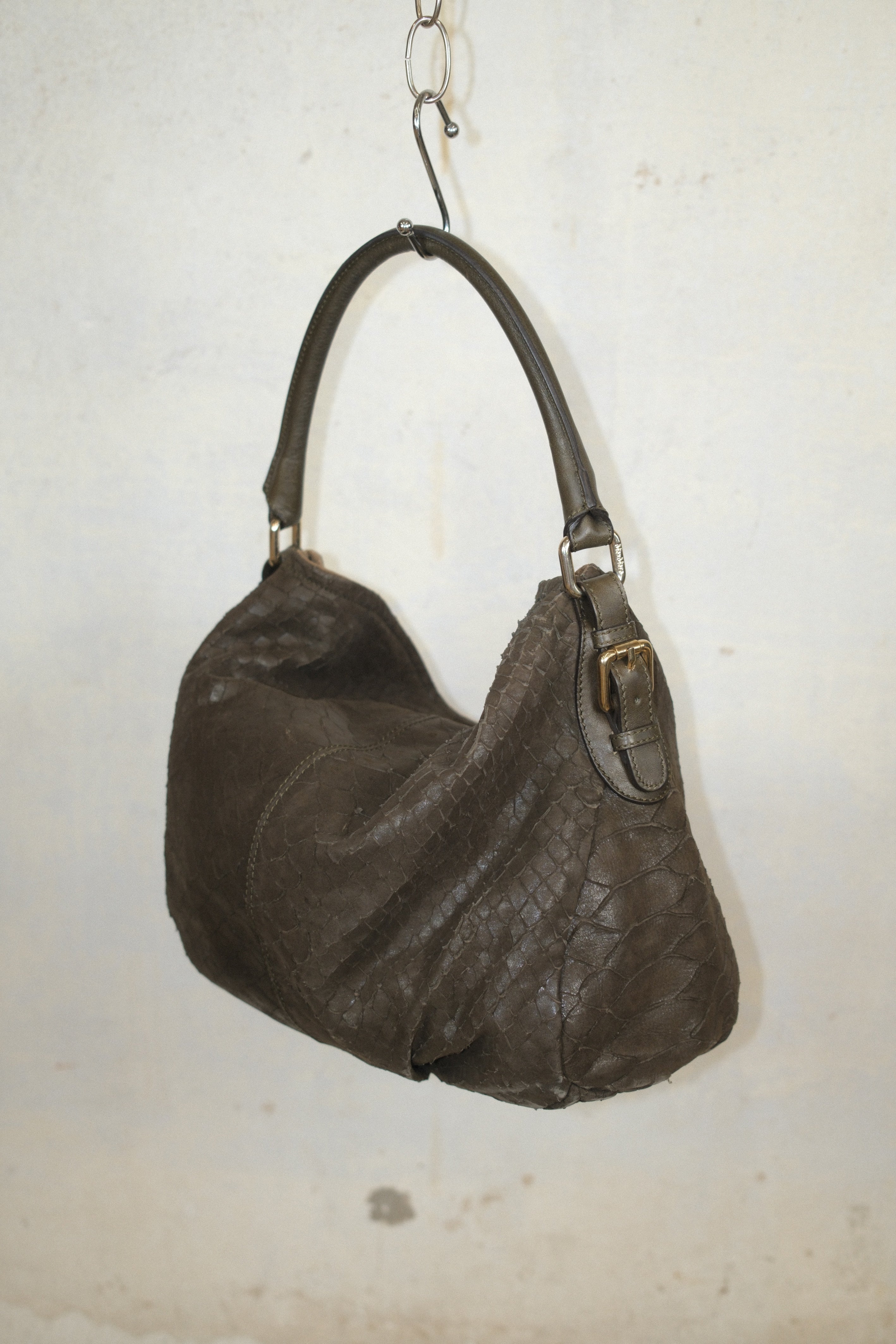 MAX MARA OLIVE LEATHER BAG WITH SNAKESKIN TEXTURE