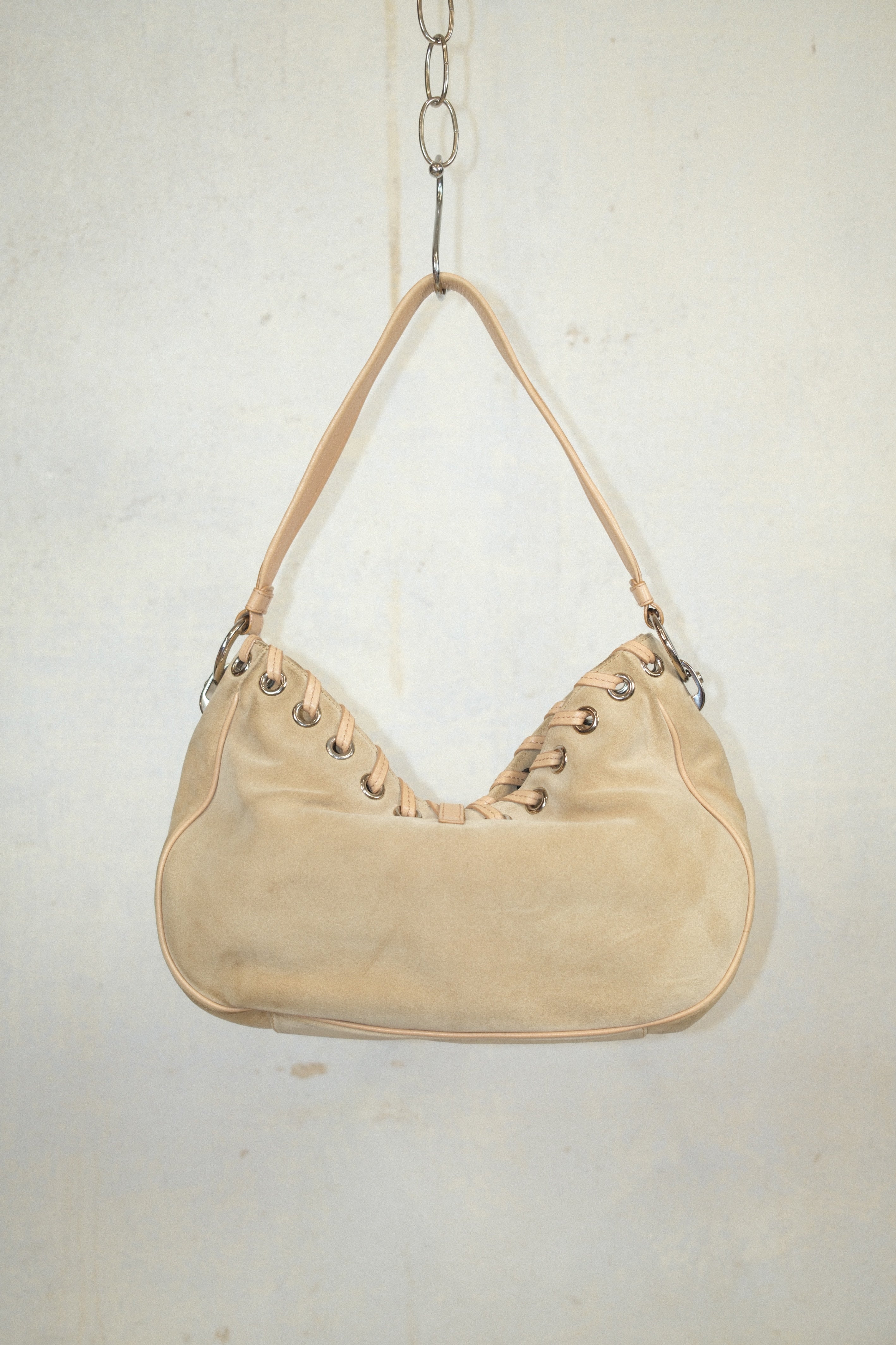 SERGIO ROSSI LEATHER AND SUEDE BAG WITH WOVEN LEATHER AND METAL CLASP