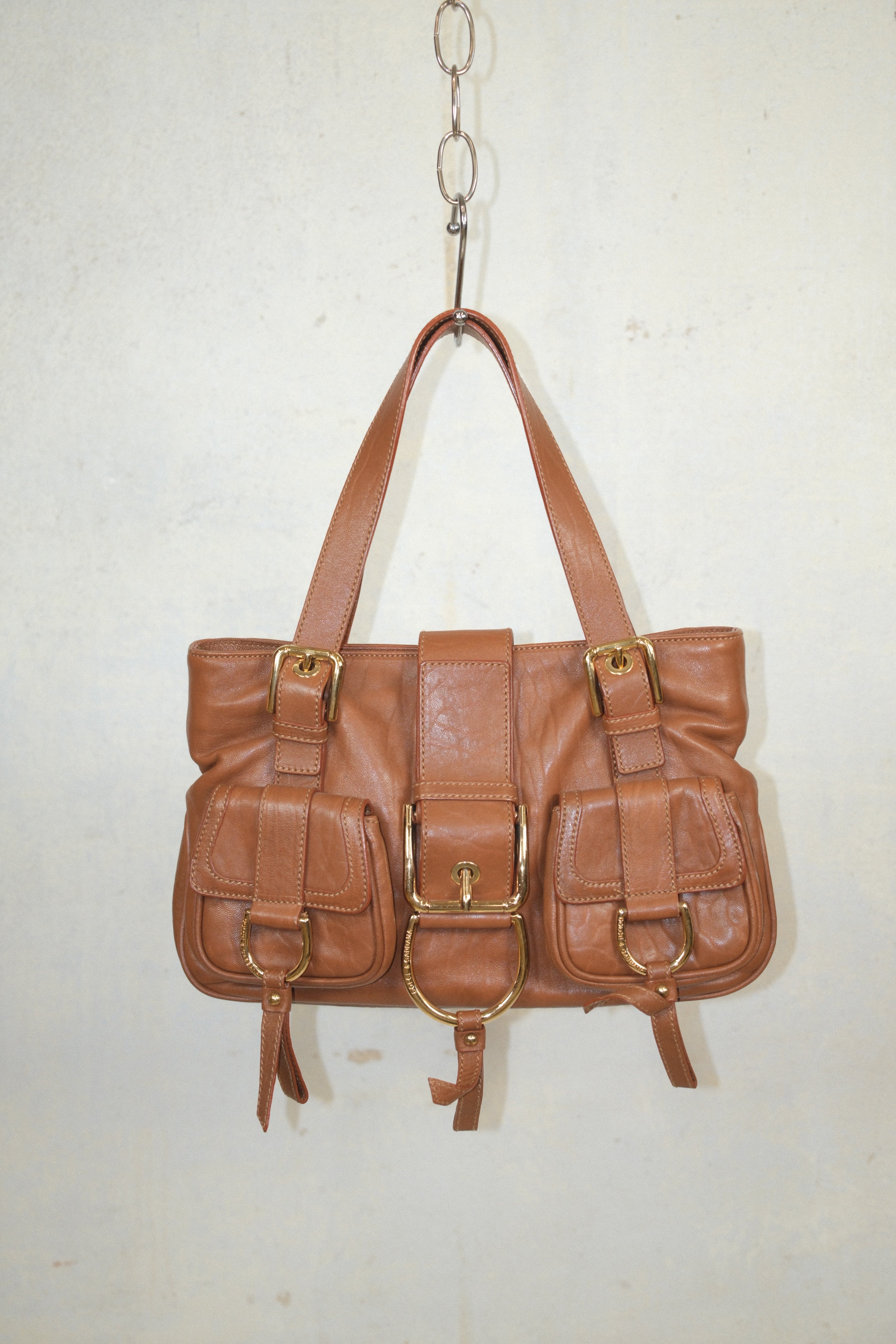 DOLCE & GABBANA CARAMEL LEATHER HANDBAG WITH GOLD HARDWARE