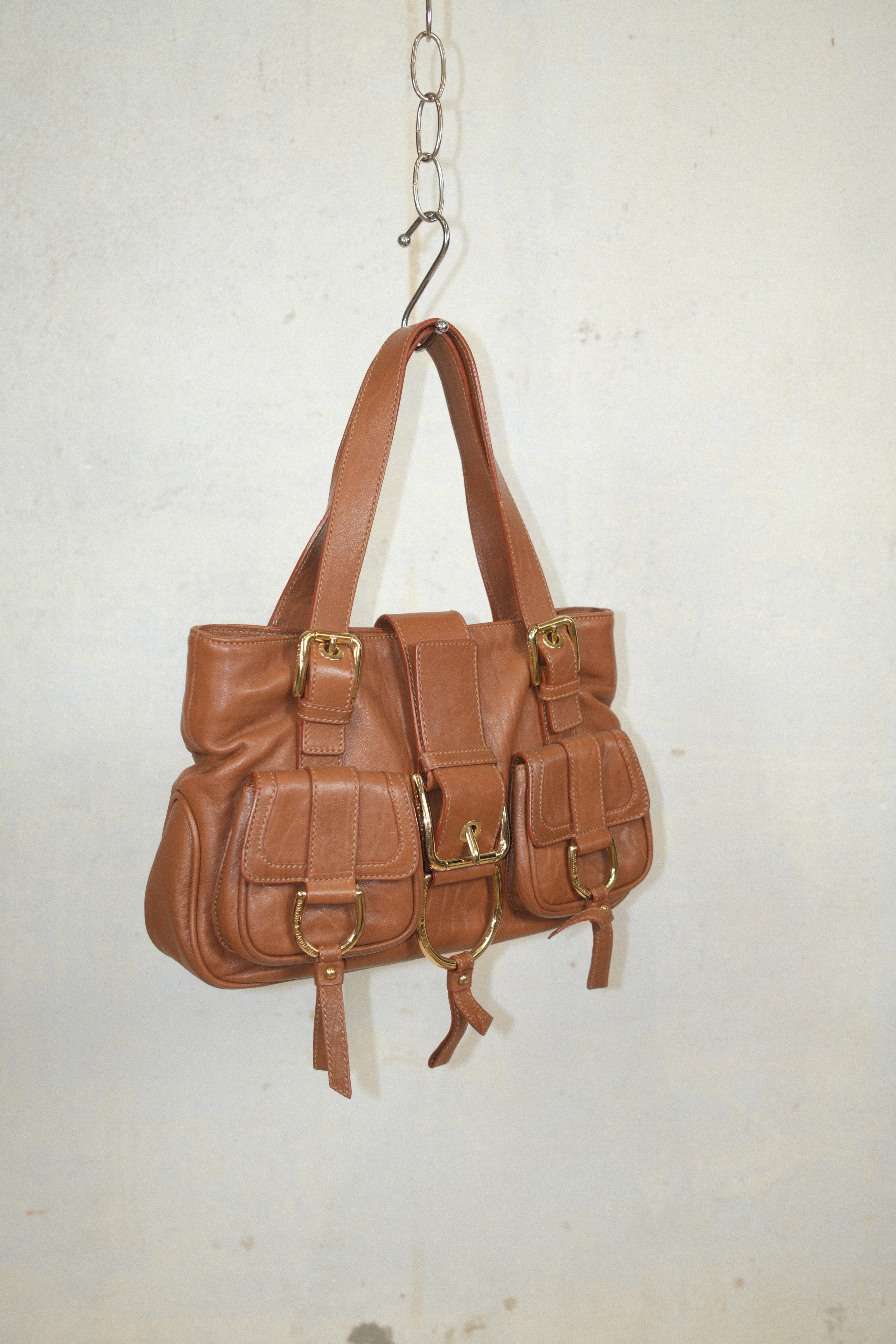 DOLCE & GABBANA CARAMEL LEATHER HANDBAG WITH GOLD HARDWARE