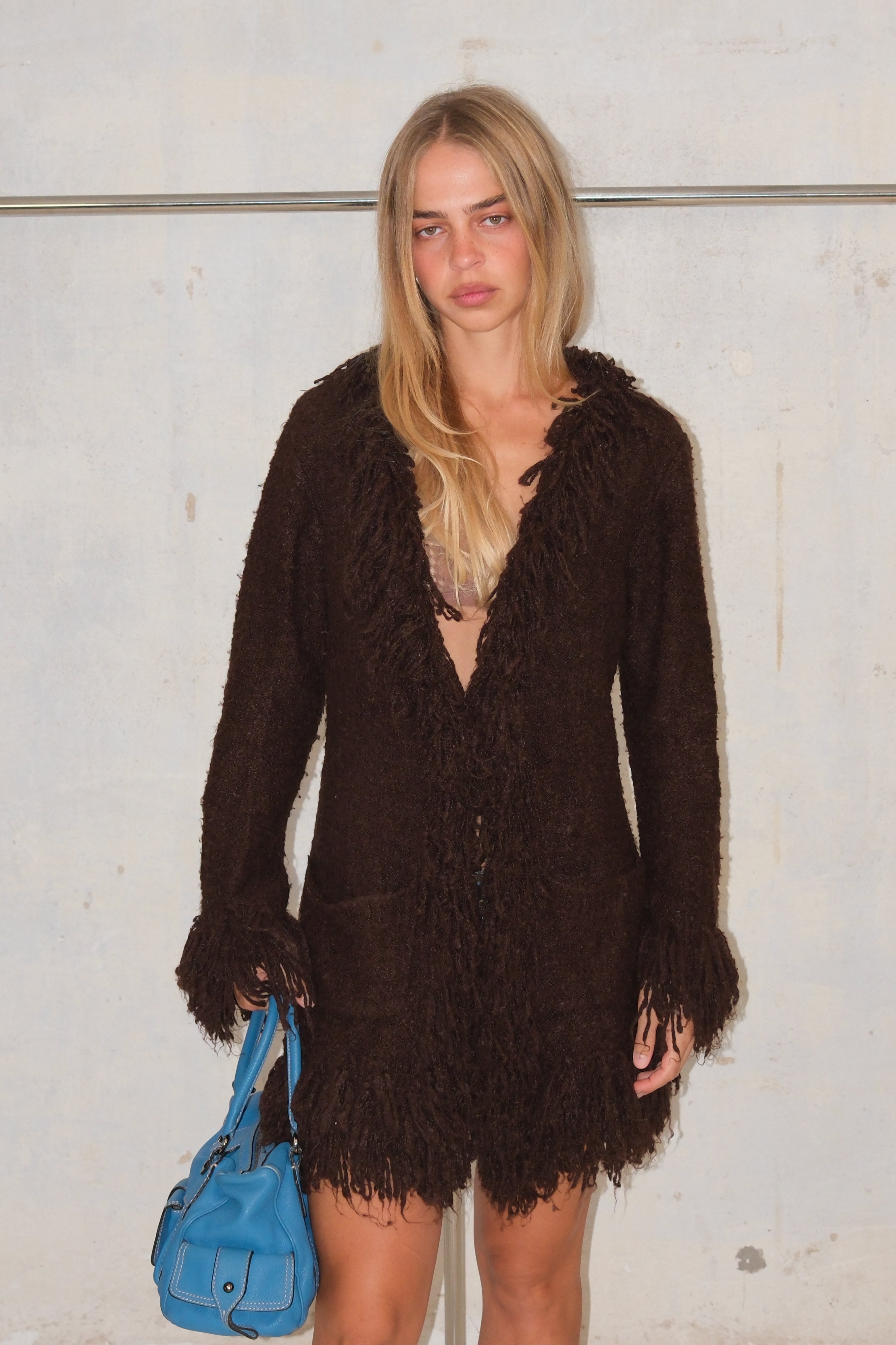Dark Brown Long Fuzzy Fringe Cardigan