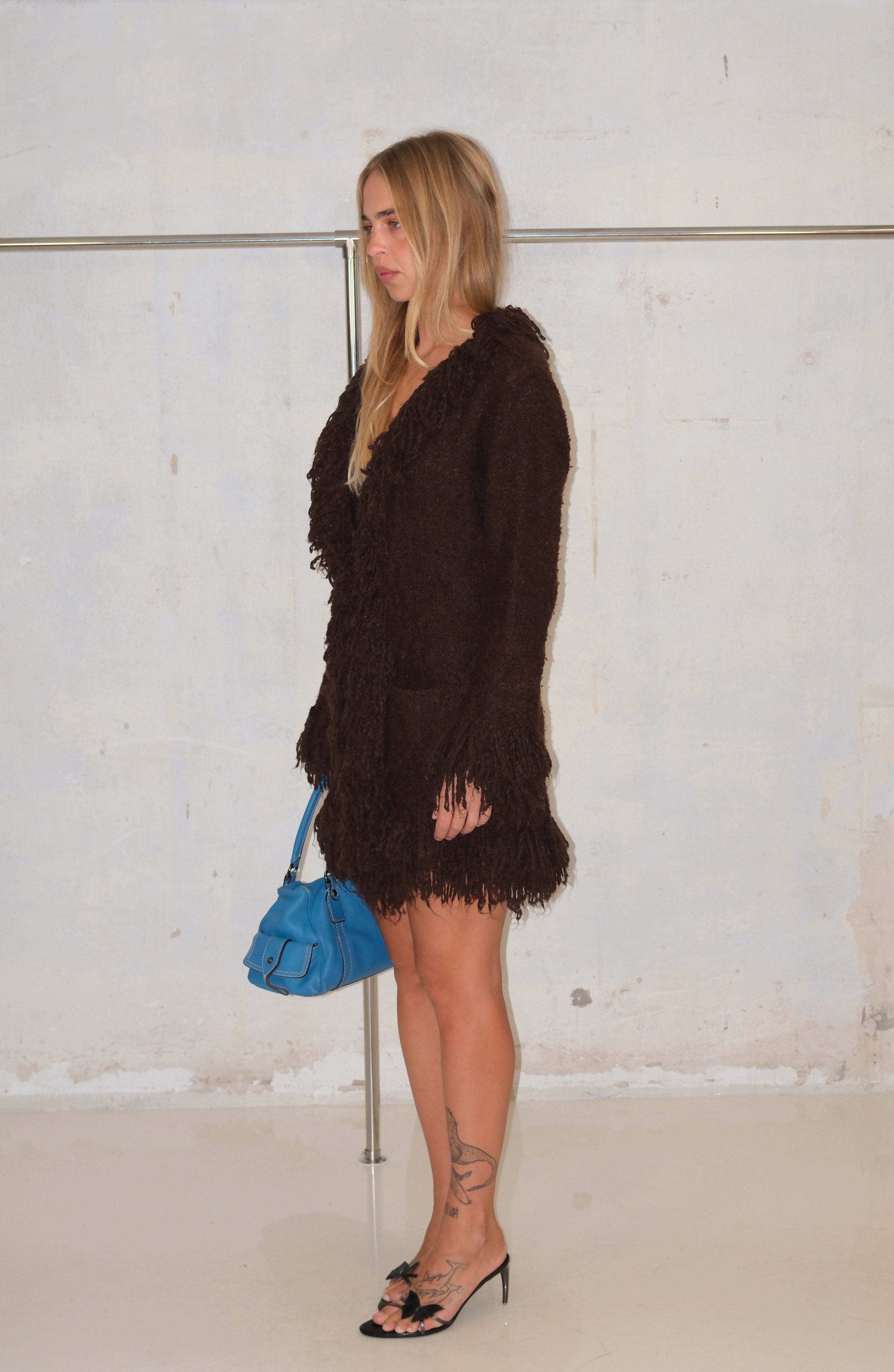Dark Brown Long Fuzzy Fringe Cardigan