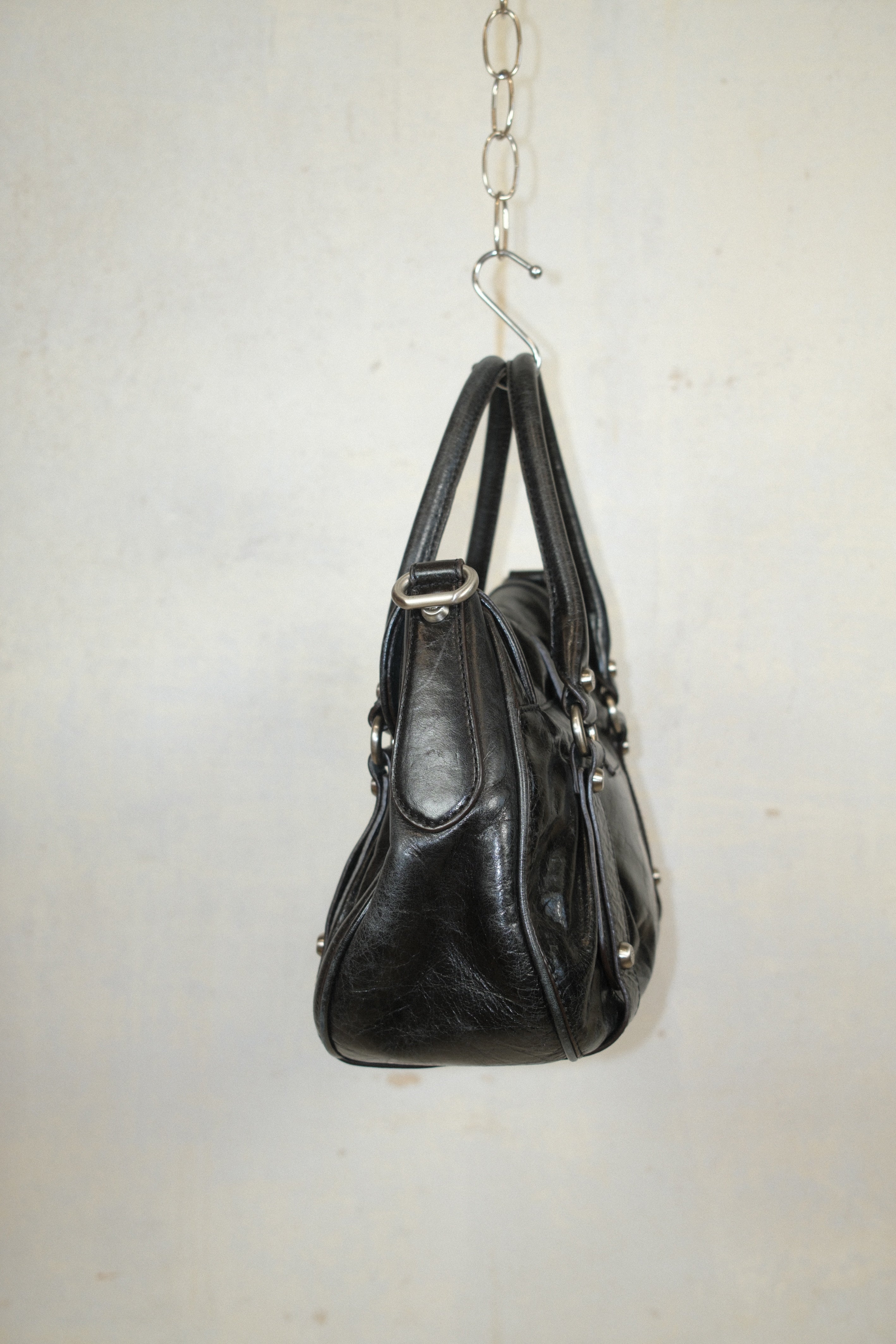 FRANCESCO BIASIA LEATHER HANDBAG WITH WESTERN STYLE BUCKLE CLOSURE