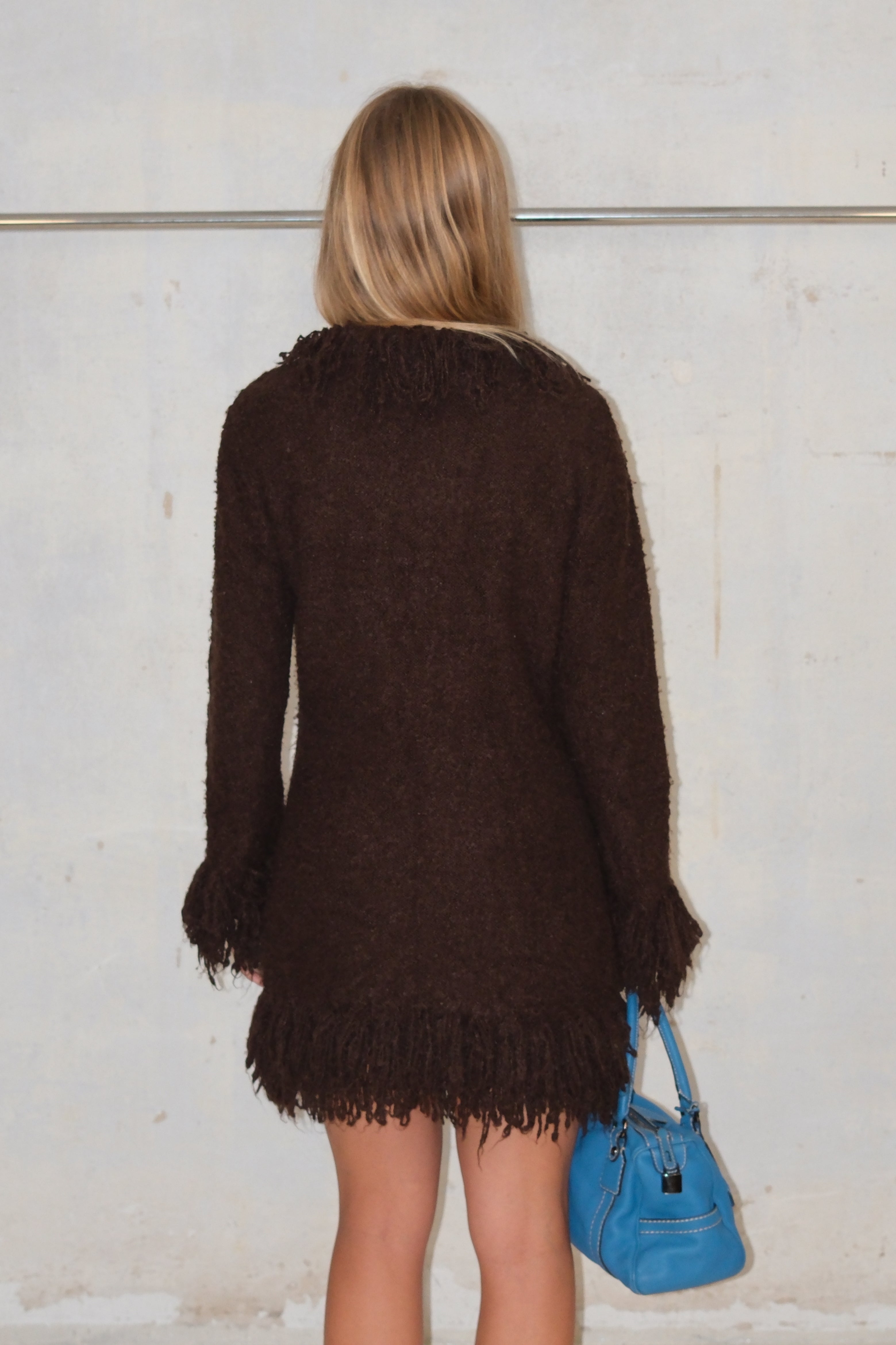 Dark Brown Long Fuzzy Fringe Cardigan
