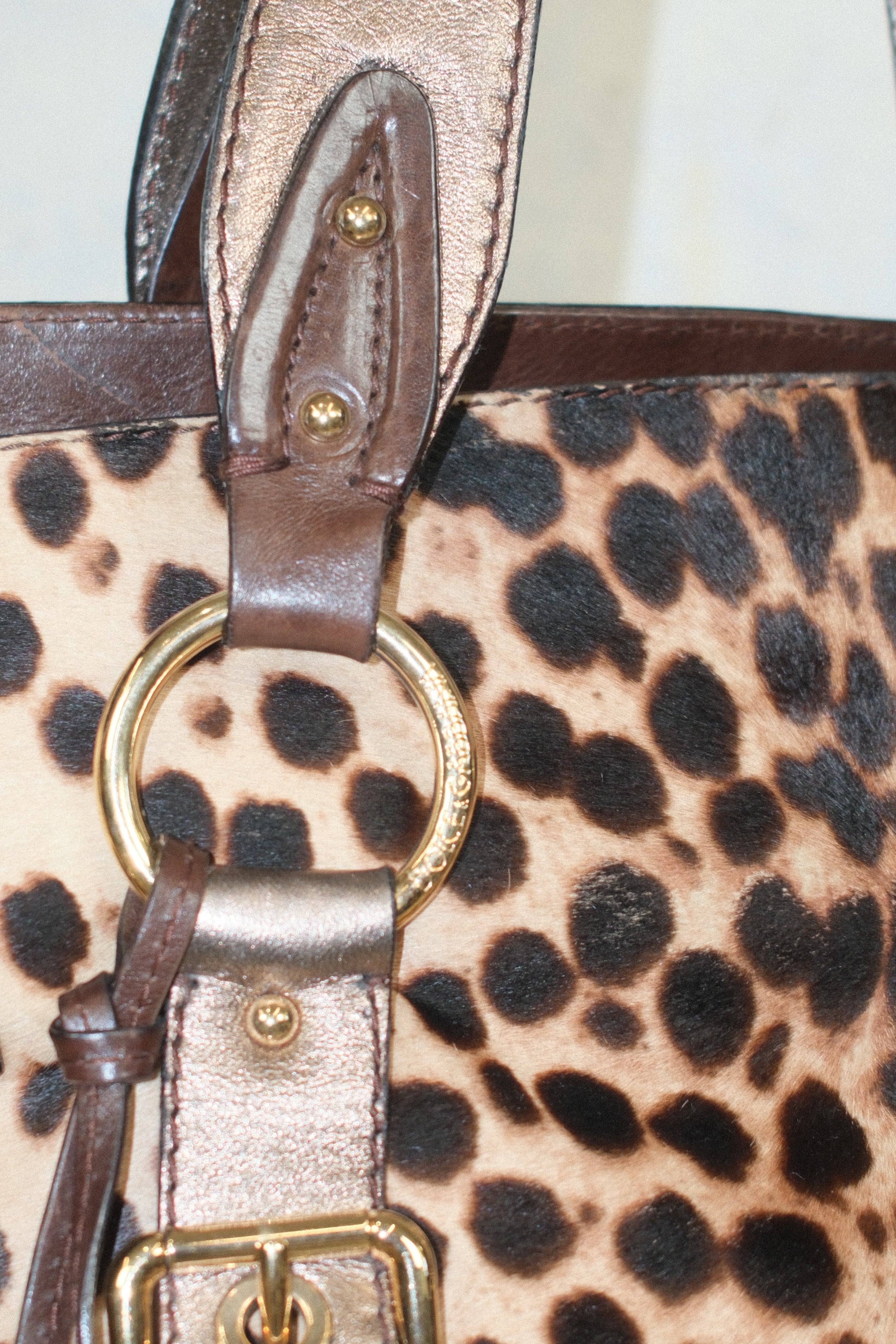DOLCE & GABBANA XL LEOPARD PONY HAIR LEATHER BAG WITH GOLD HARDWARE