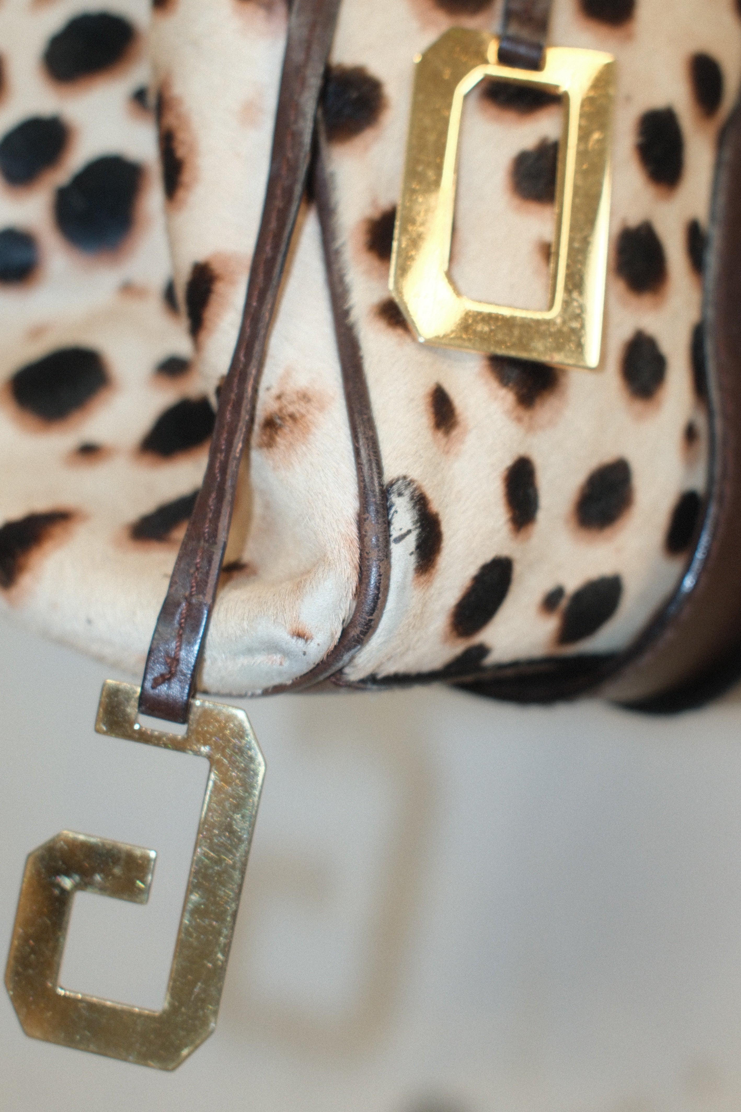DOLCE & GABBANA XL LEOPARD PONY HAIR LEATHER BAG WITH GOLD HARDWARE