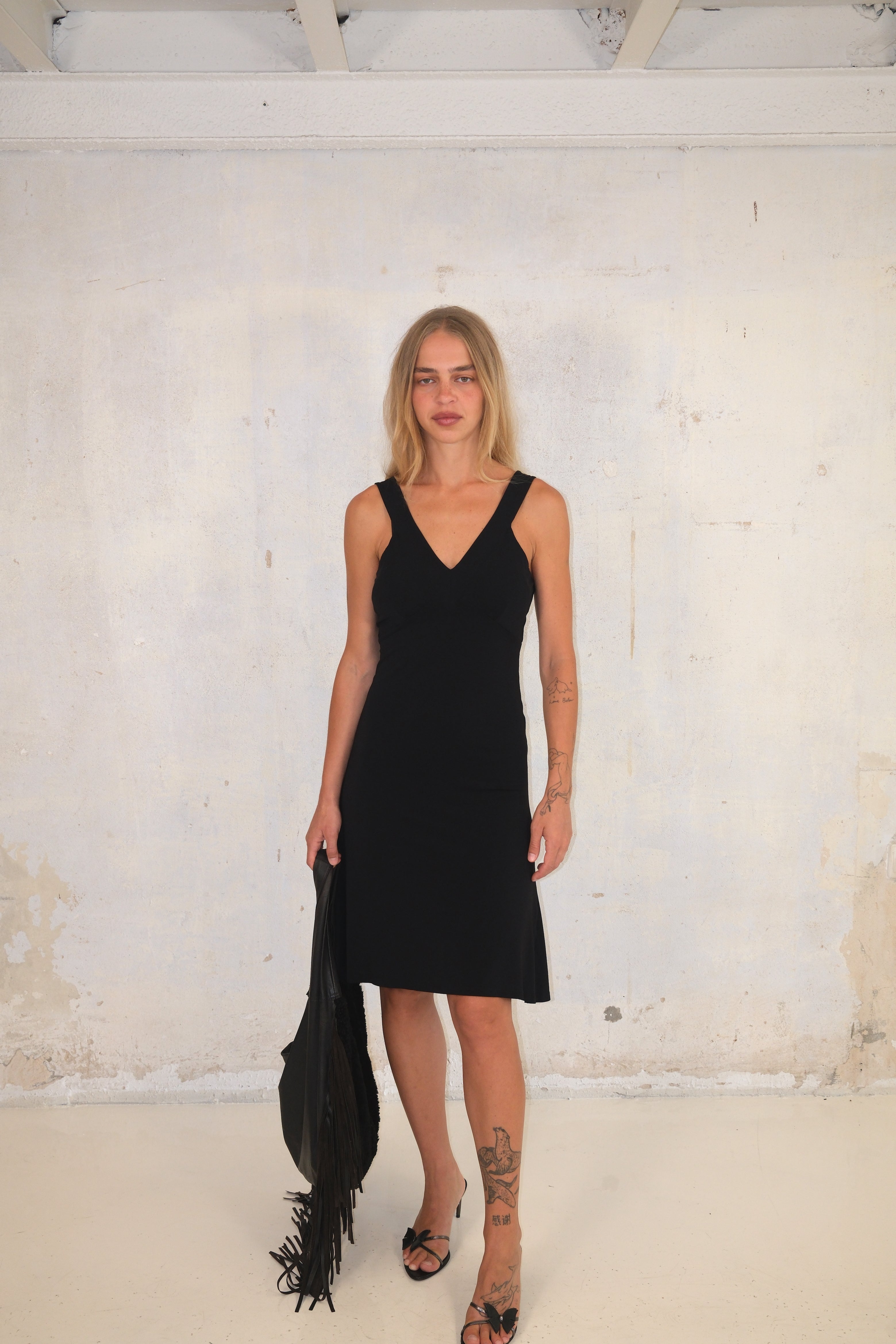 Black Midi Dress With V-Neck