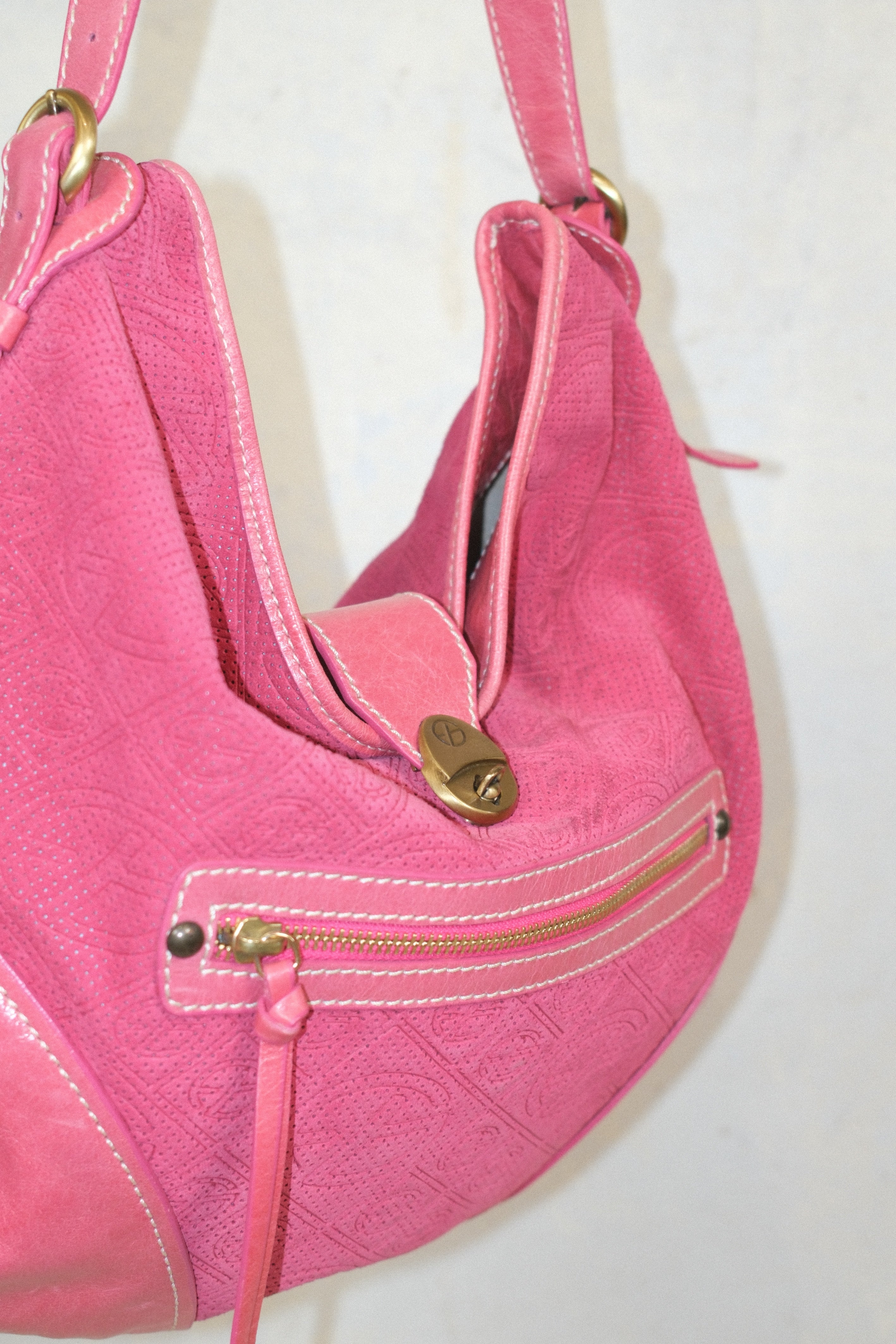 FRANCESCO BIASIA HOT PINK LEATHER AND SUEDE BAG