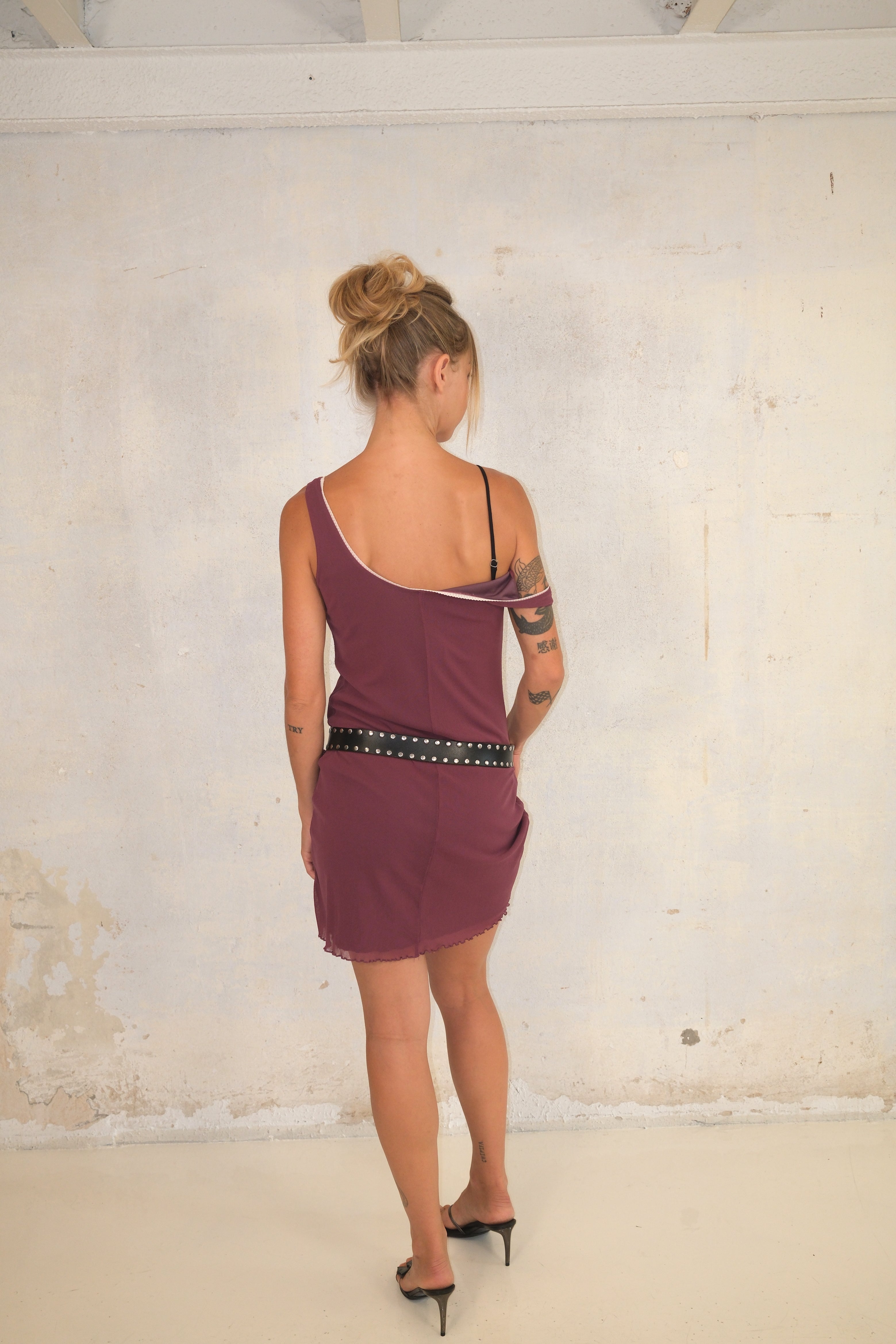 Lilac Mini Dress With White Stitching