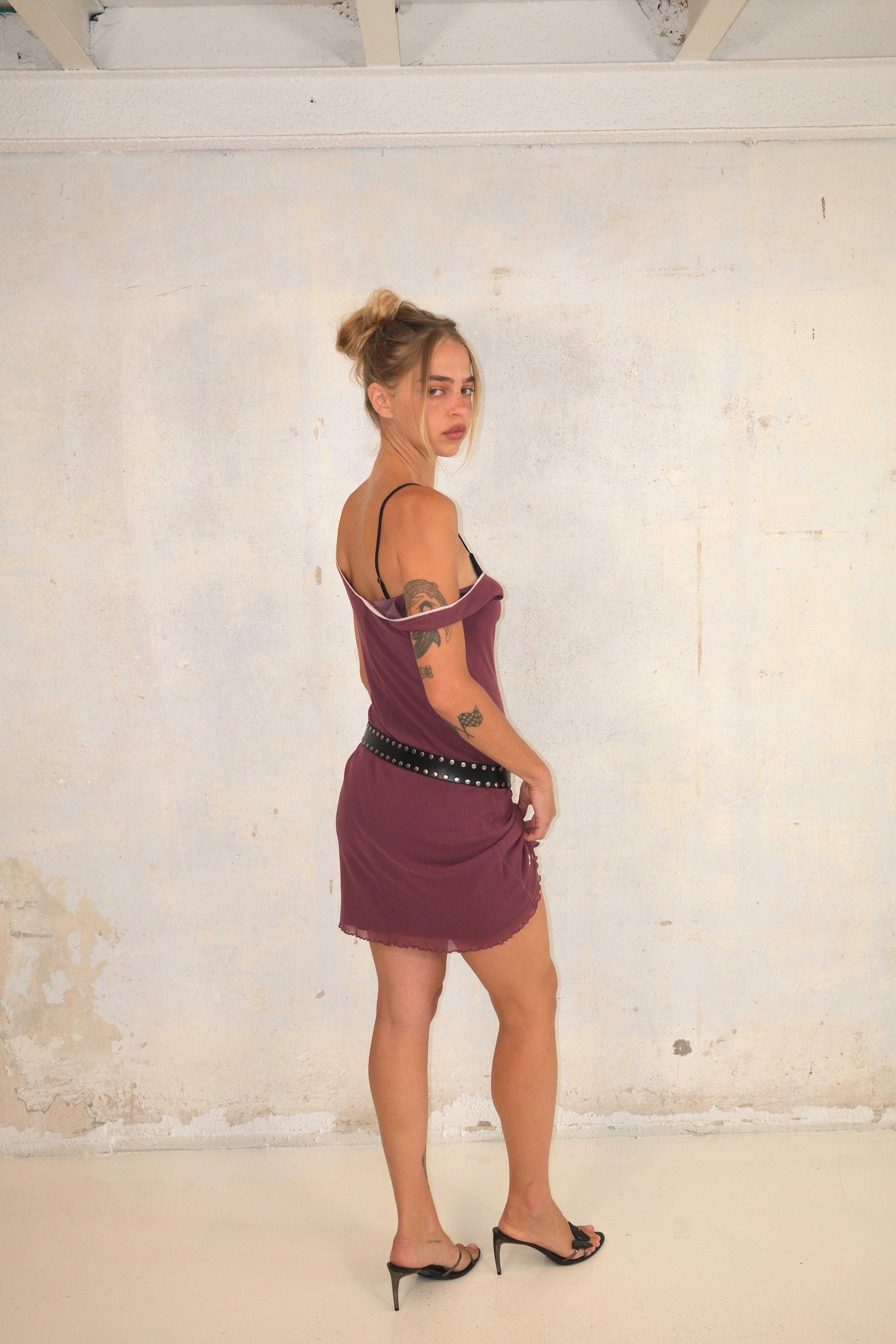 Lilac Mini Dress With White Stitching