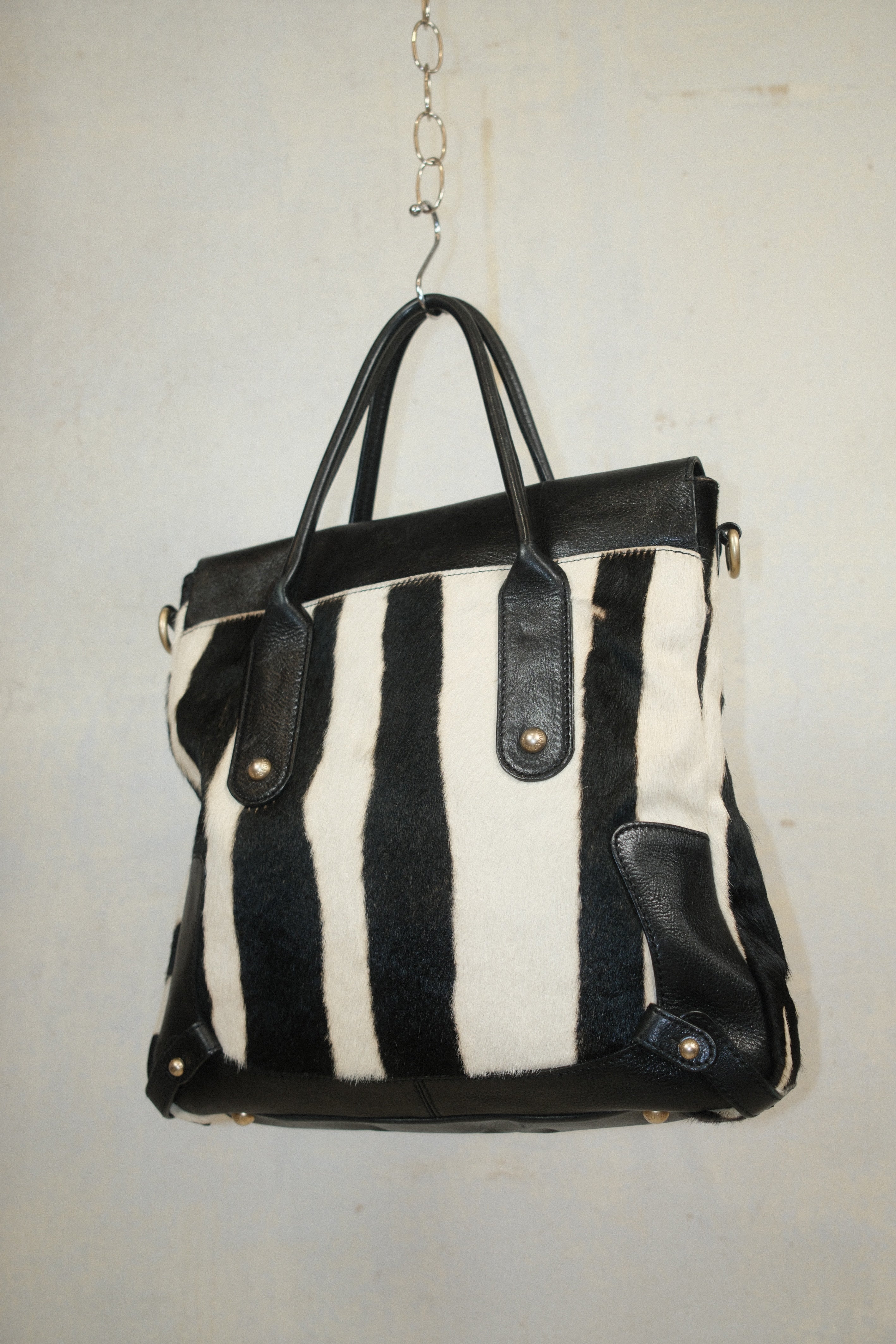 STEWART WEITZMAN ZEBRA PRINT HAIRY PONY LEATHER HANDBAG