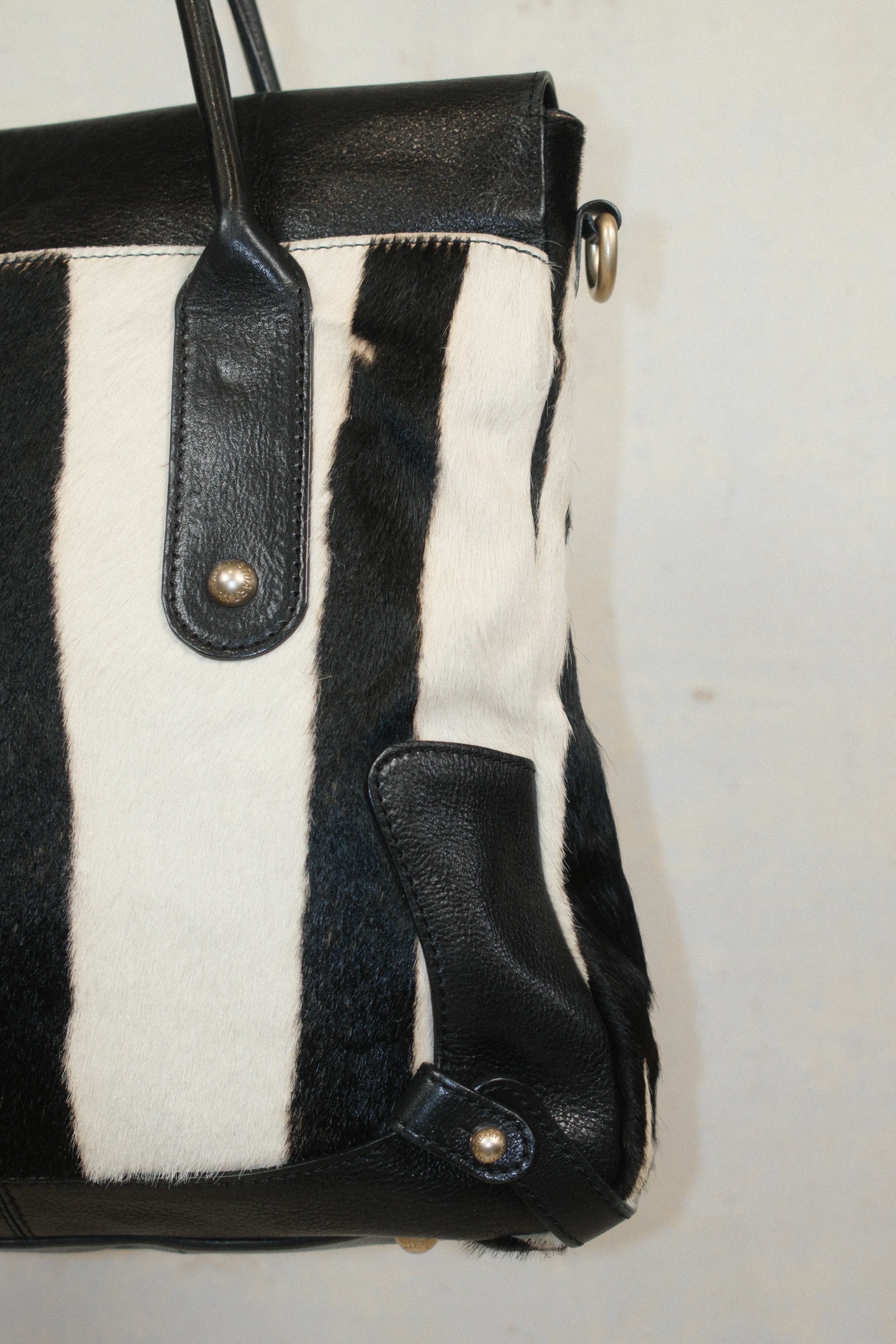 STEWART WEITZMAN ZEBRA PRINT HAIRY PONY LEATHER HANDBAG