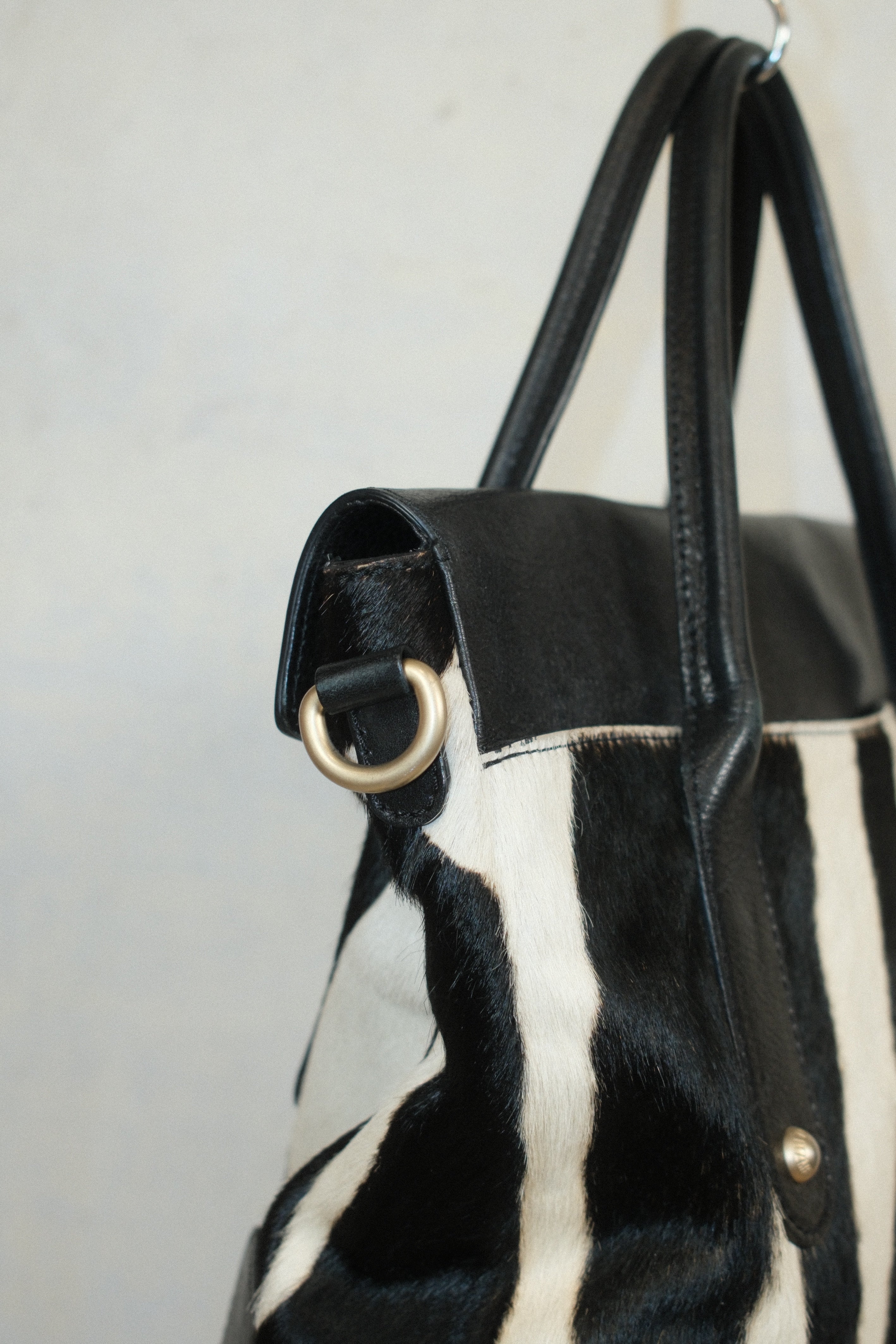 STEWART WEITZMAN ZEBRA PRINT HAIRY PONY LEATHER HANDBAG