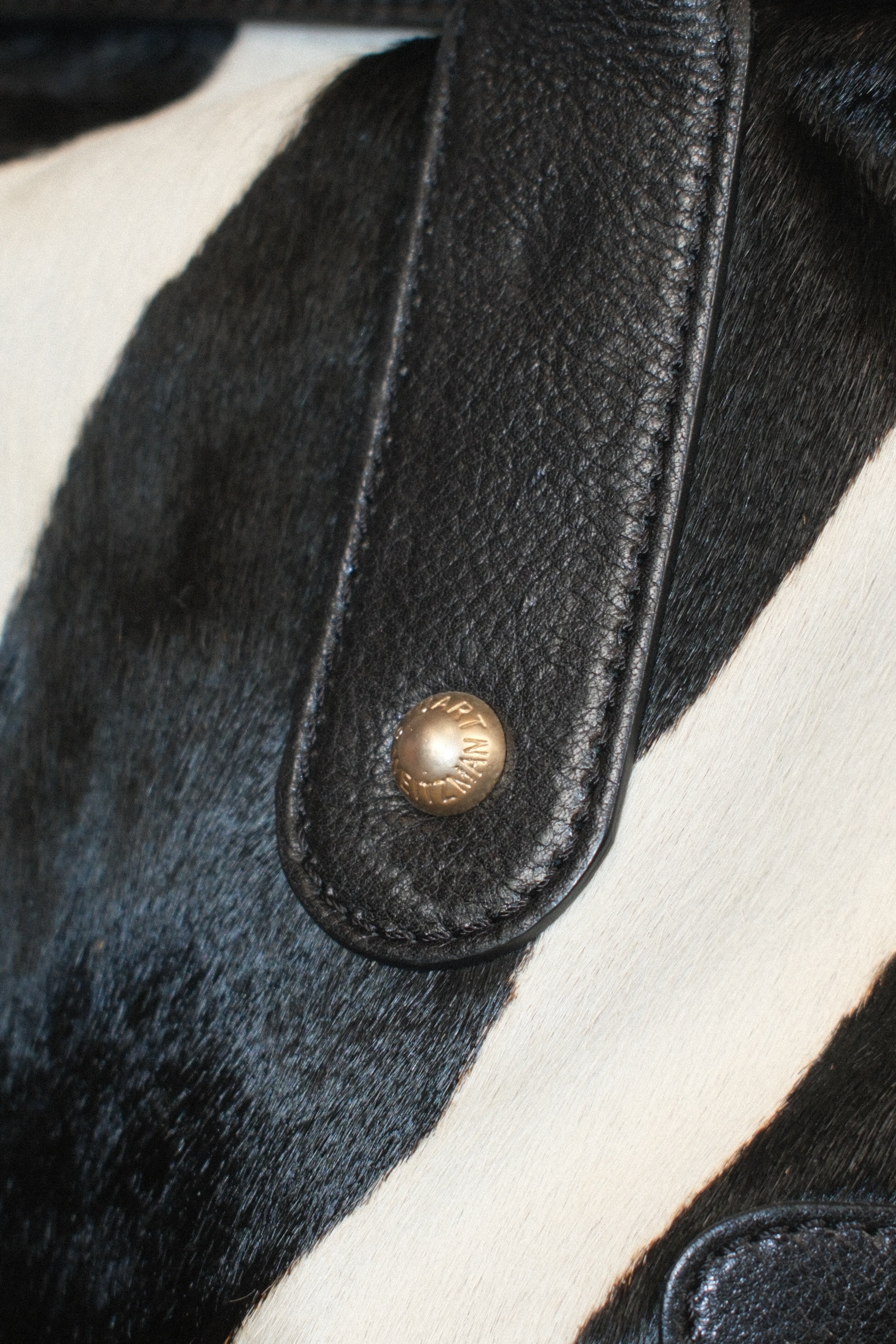 STEWART WEITZMAN ZEBRA PRINT HAIRY PONY LEATHER HANDBAG