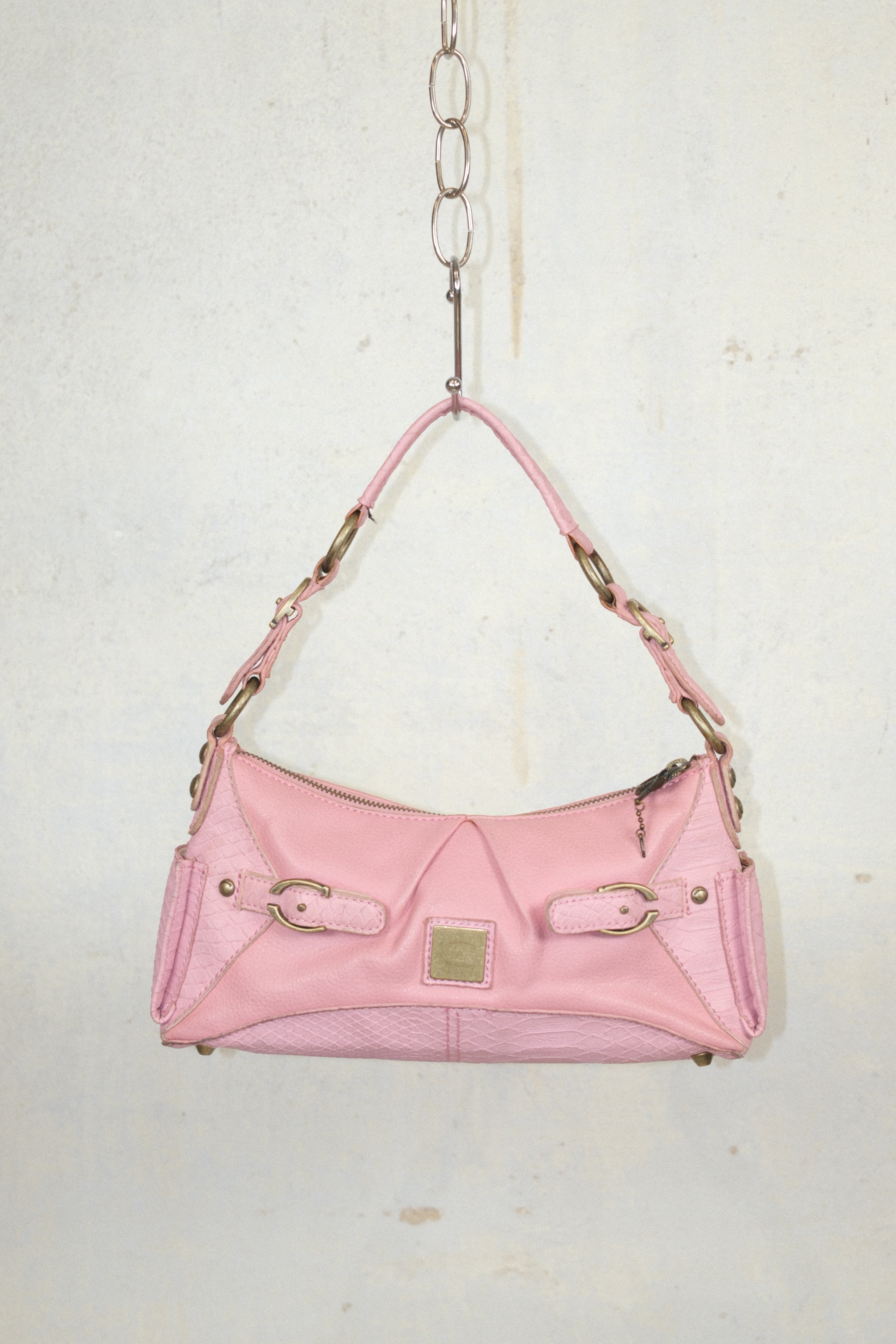 ROBERTO CAVALLI SMALL BABY PINK LEATHER BAG WITH SNAKE ZIPPER