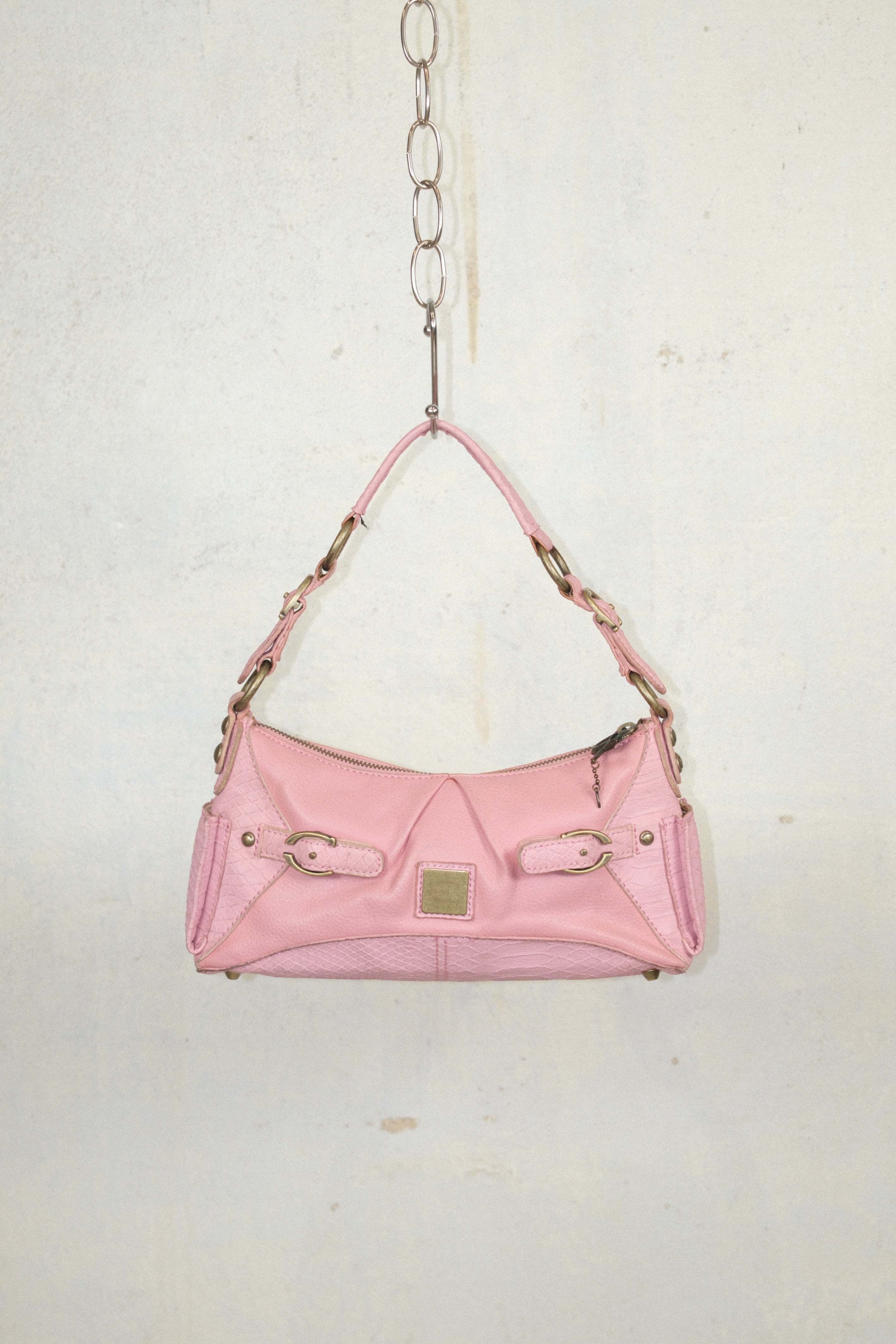 ROBERTO CAVALLI SMALL BABY PINK LEATHER BAG WITH SNAKE ZIPPER