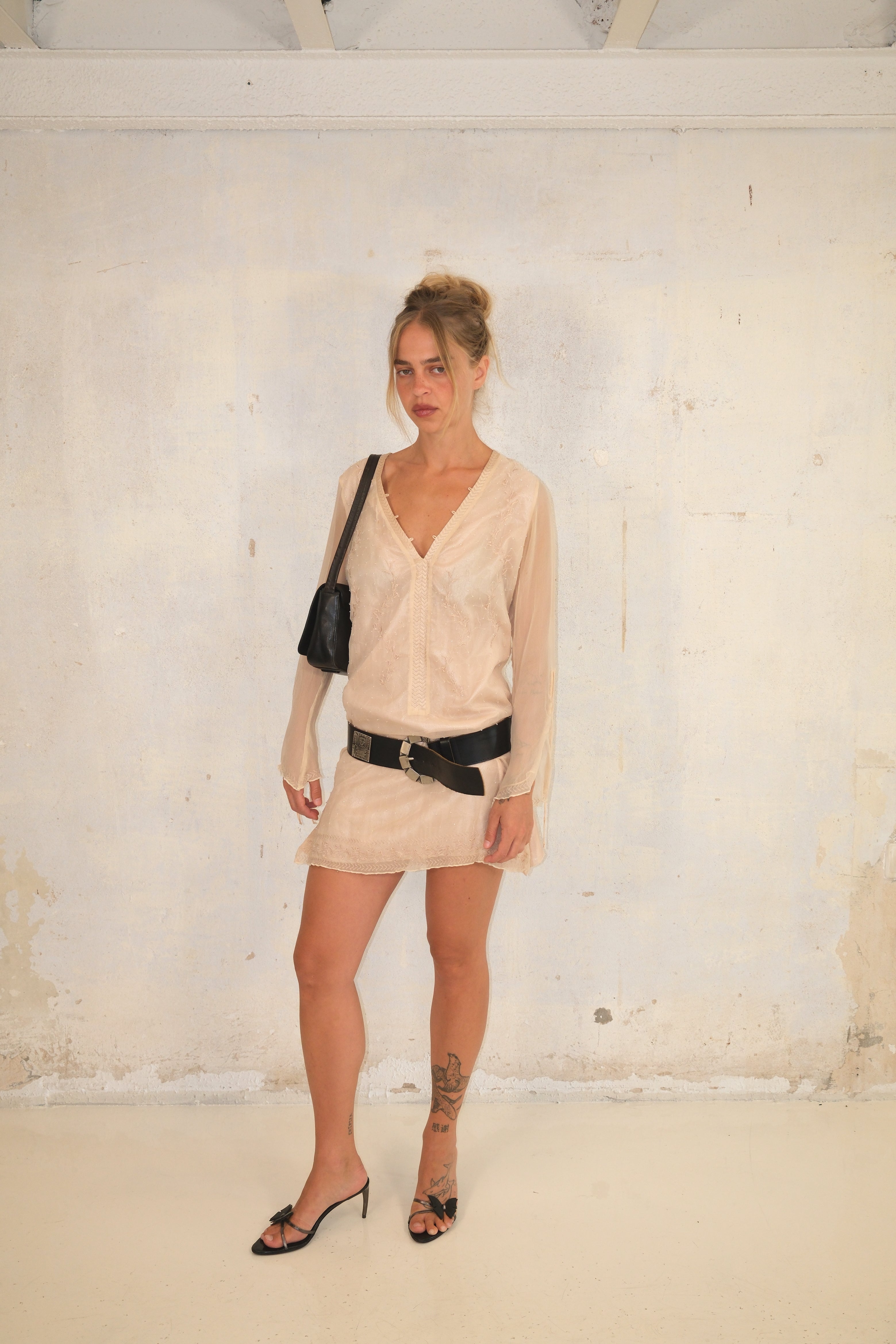 Italian Cream Boho Dress With Embellishments