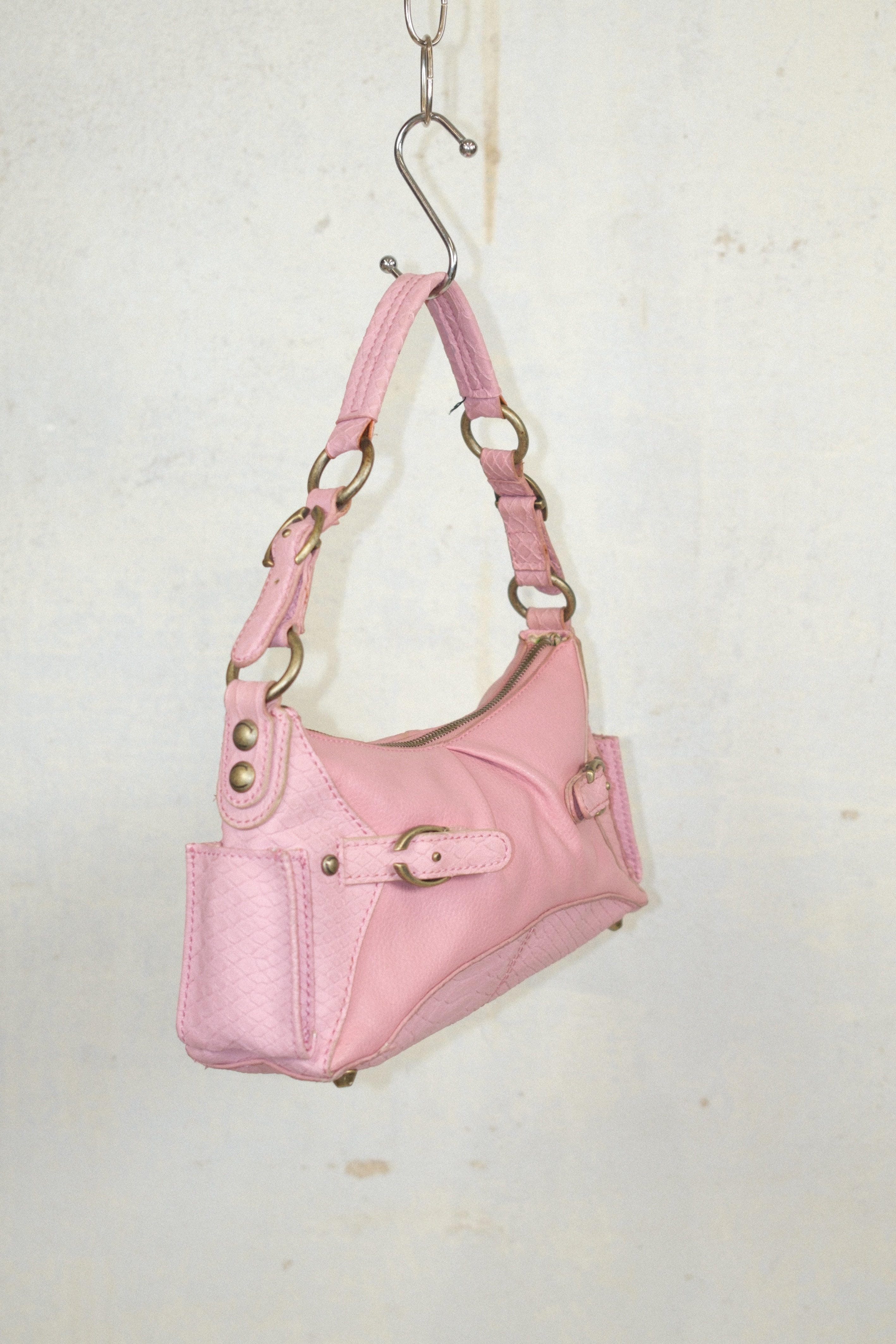 ROBERTO CAVALLI SMALL BABY PINK LEATHER BAG WITH SNAKE ZIPPER