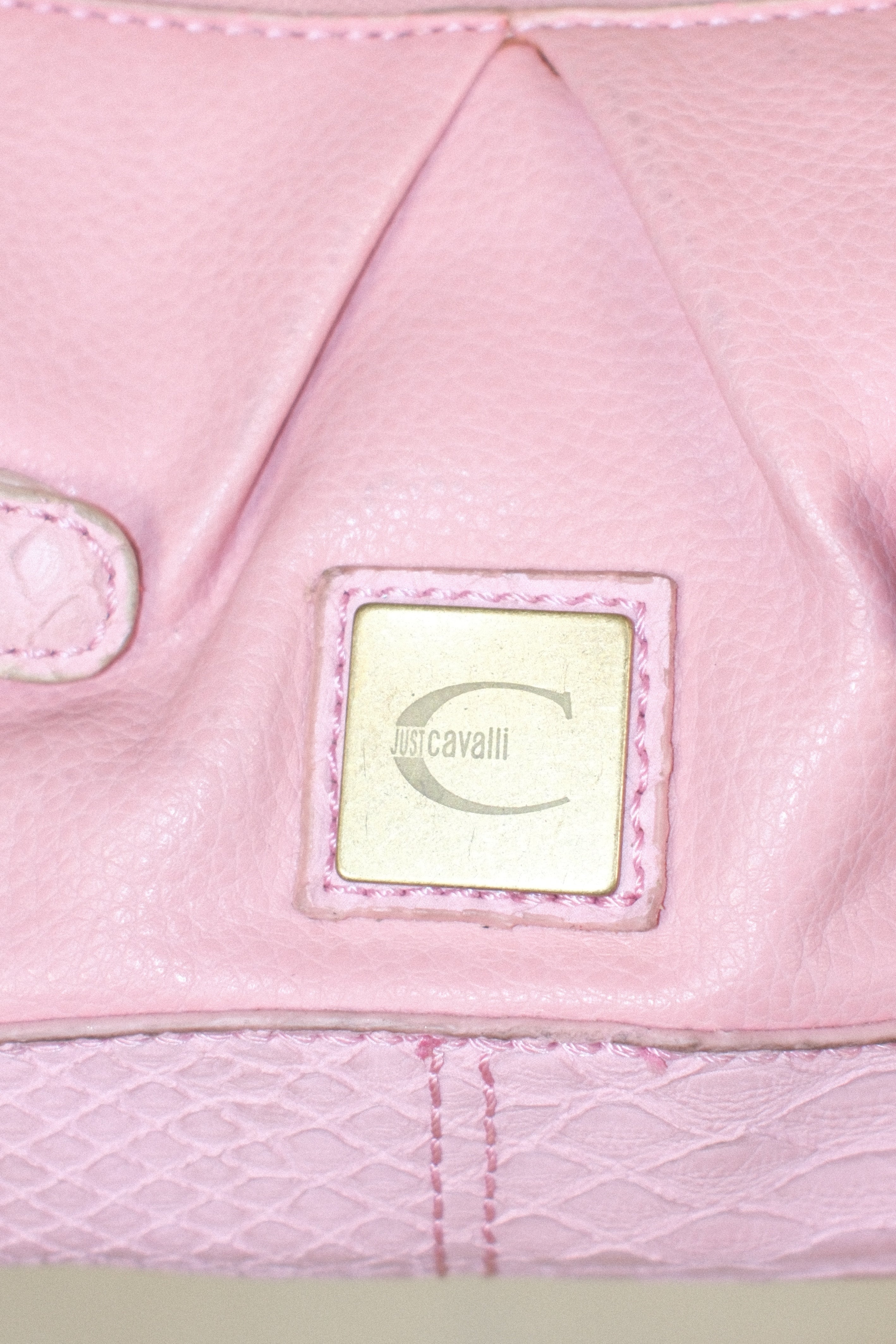 ROBERTO CAVALLI SMALL BABY PINK LEATHER BAG WITH SNAKE ZIPPER