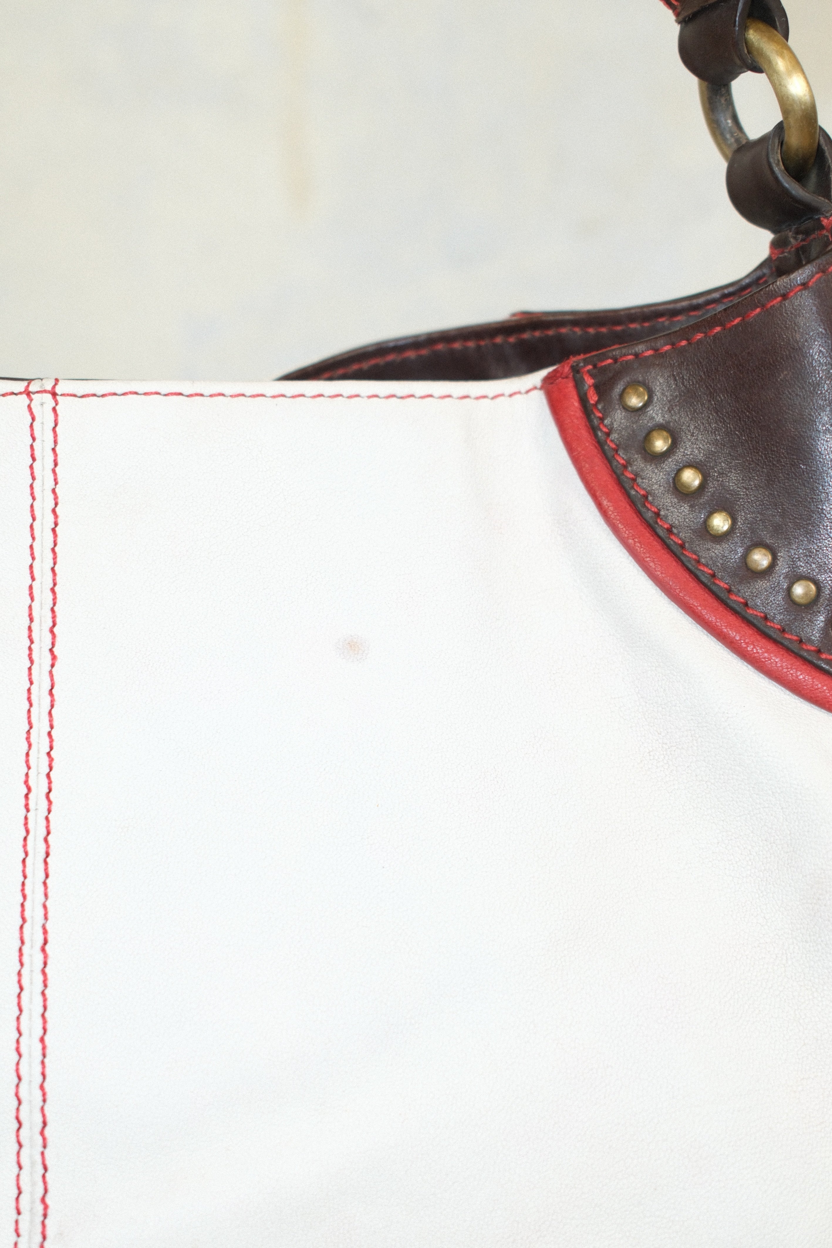 MOSCHINO WESTERN STYLE BAG IN WHITE LEATHER WITH FRINGE STUDS