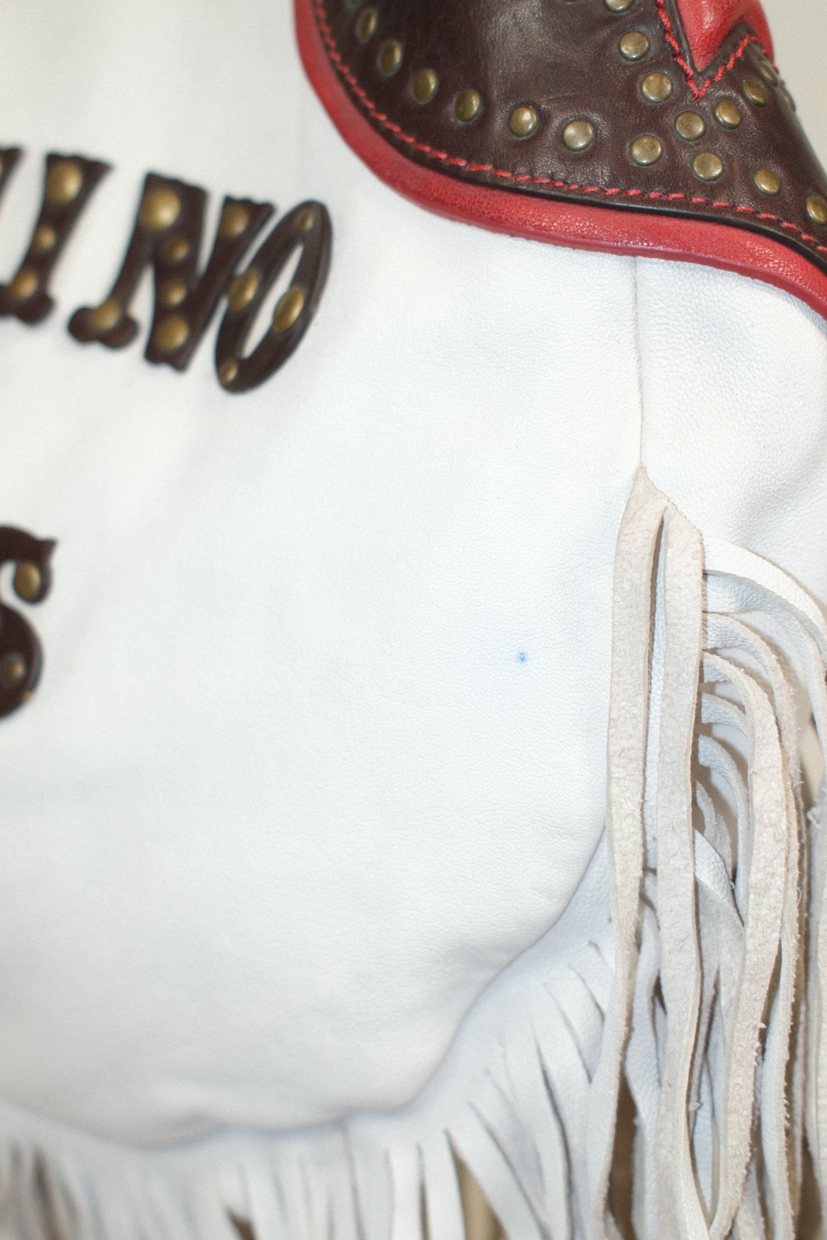 MOSCHINO WESTERN STYLE BAG IN WHITE LEATHER WITH FRINGE STUDS