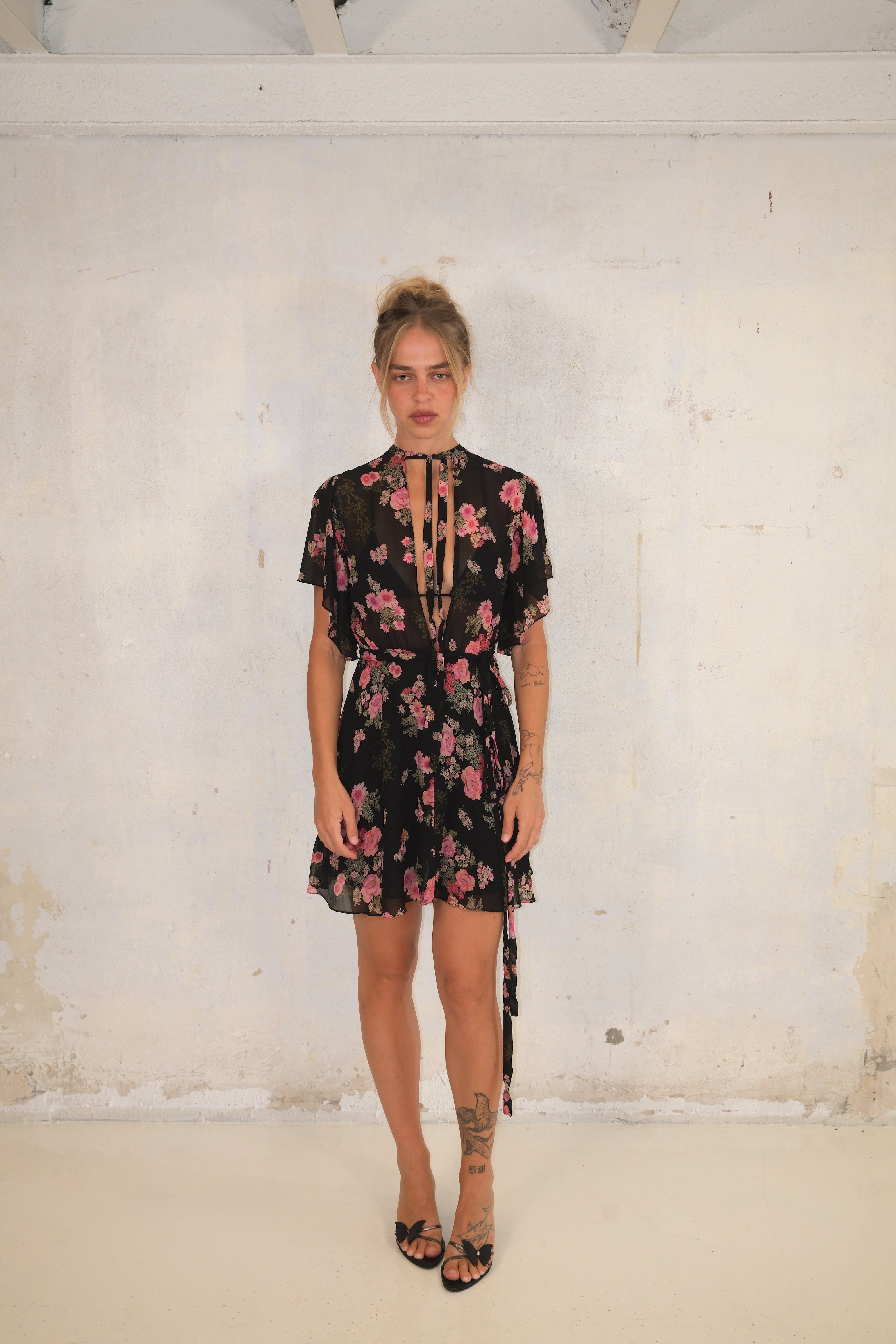 Floral Mini Dress With Ties