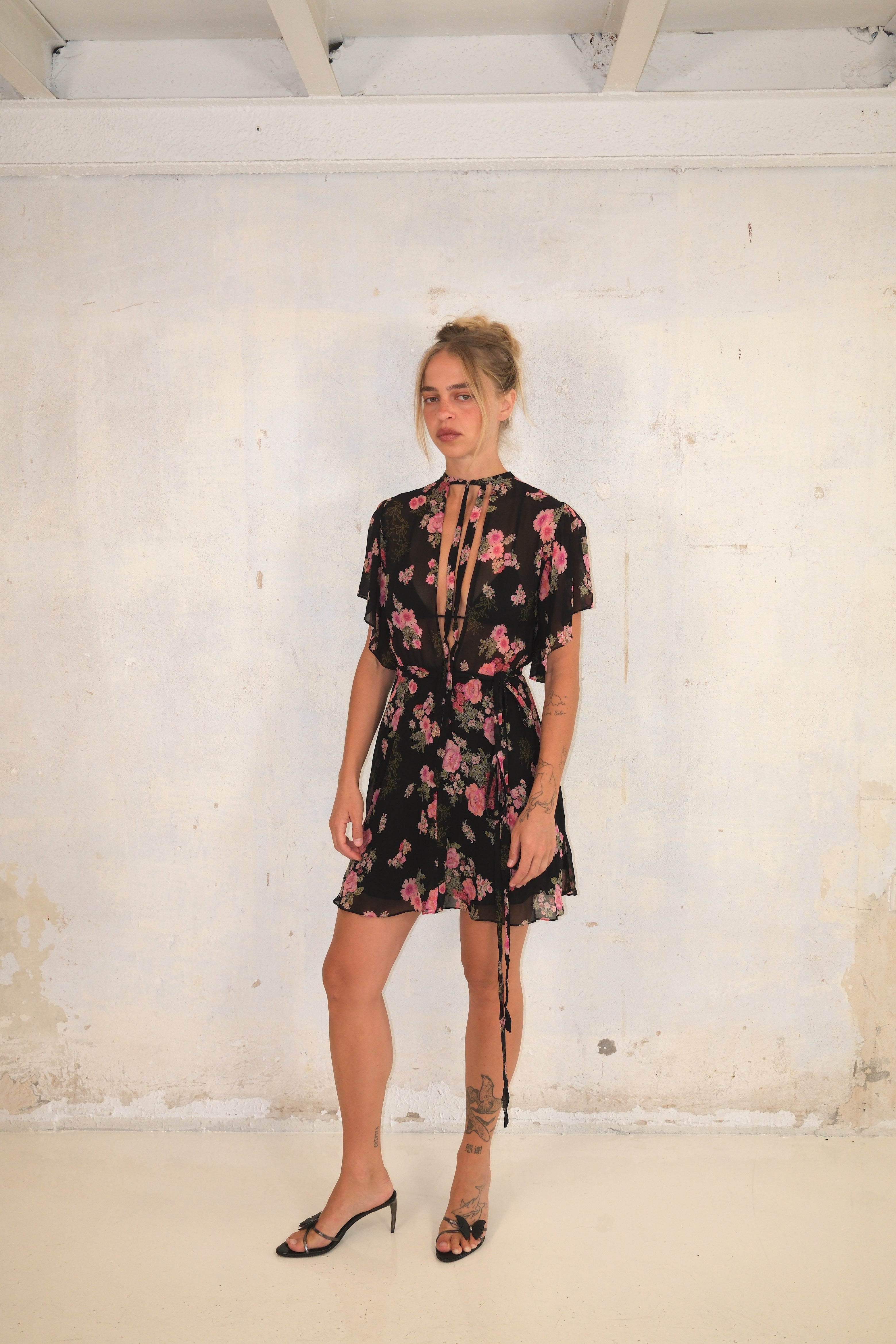 Floral Mini Dress With Ties