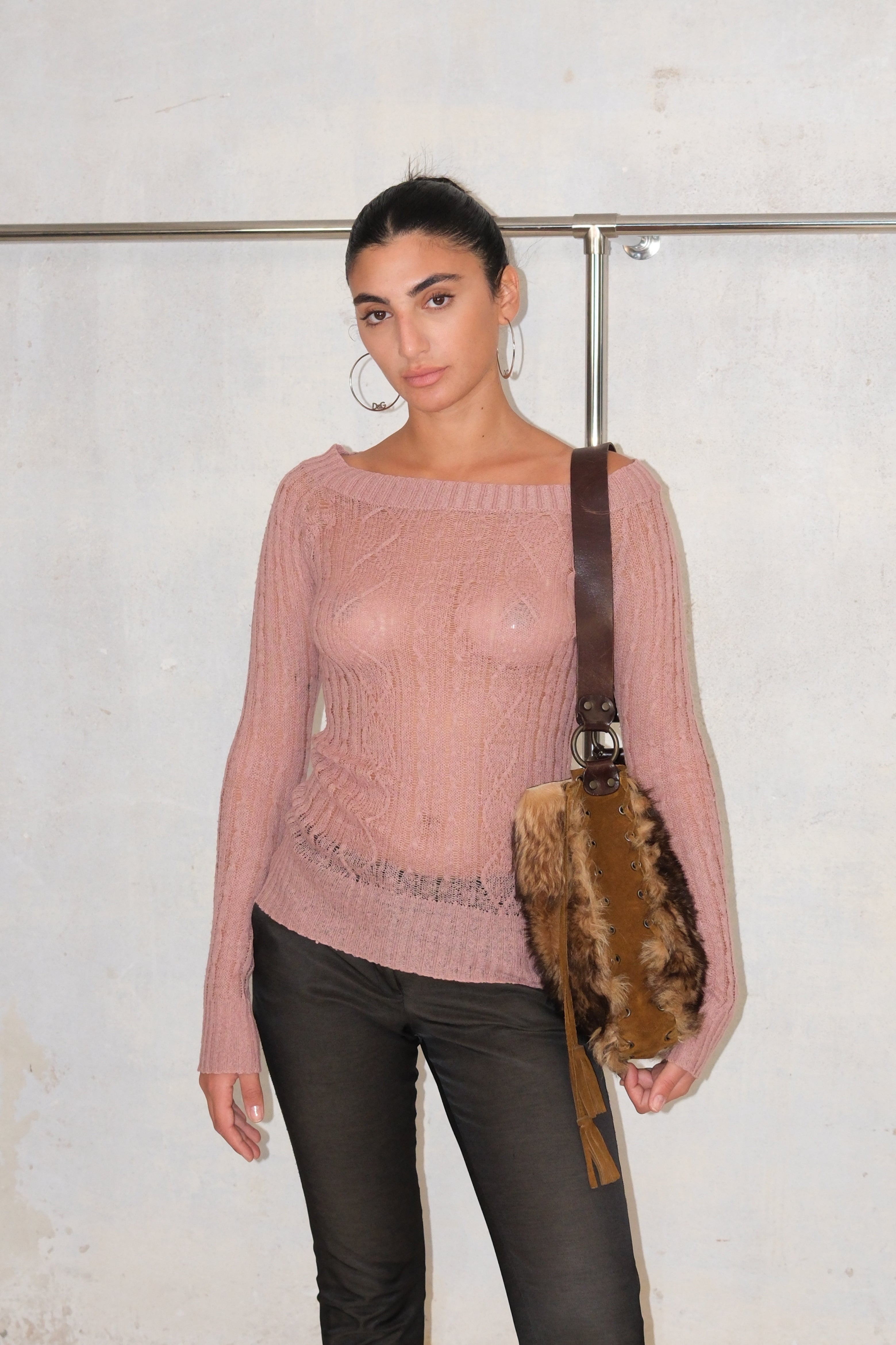 Sheer Light Dust Rose Pink Knit Top