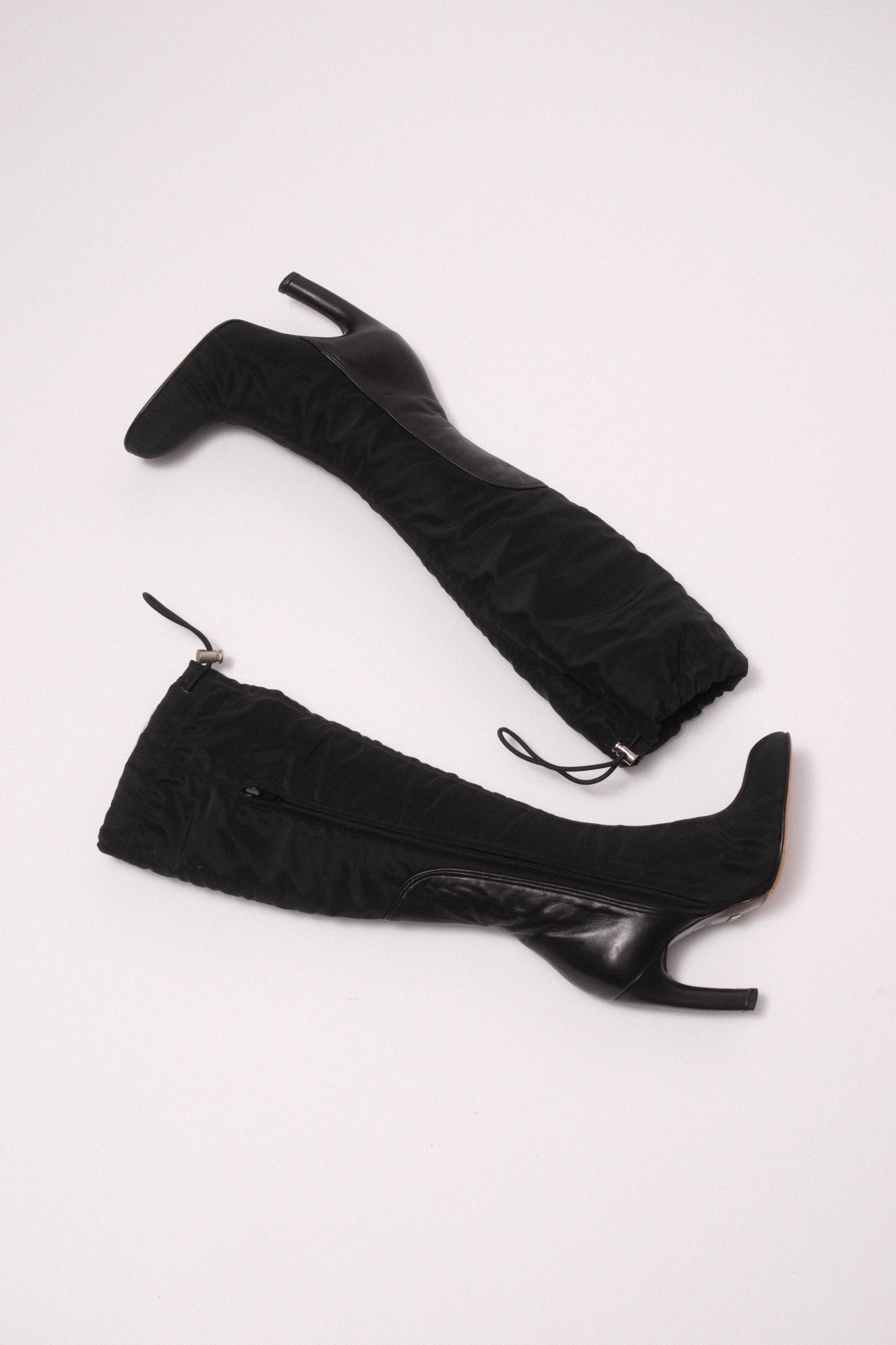 Gianfranco Ferre nylon and leather high heel boots size 35