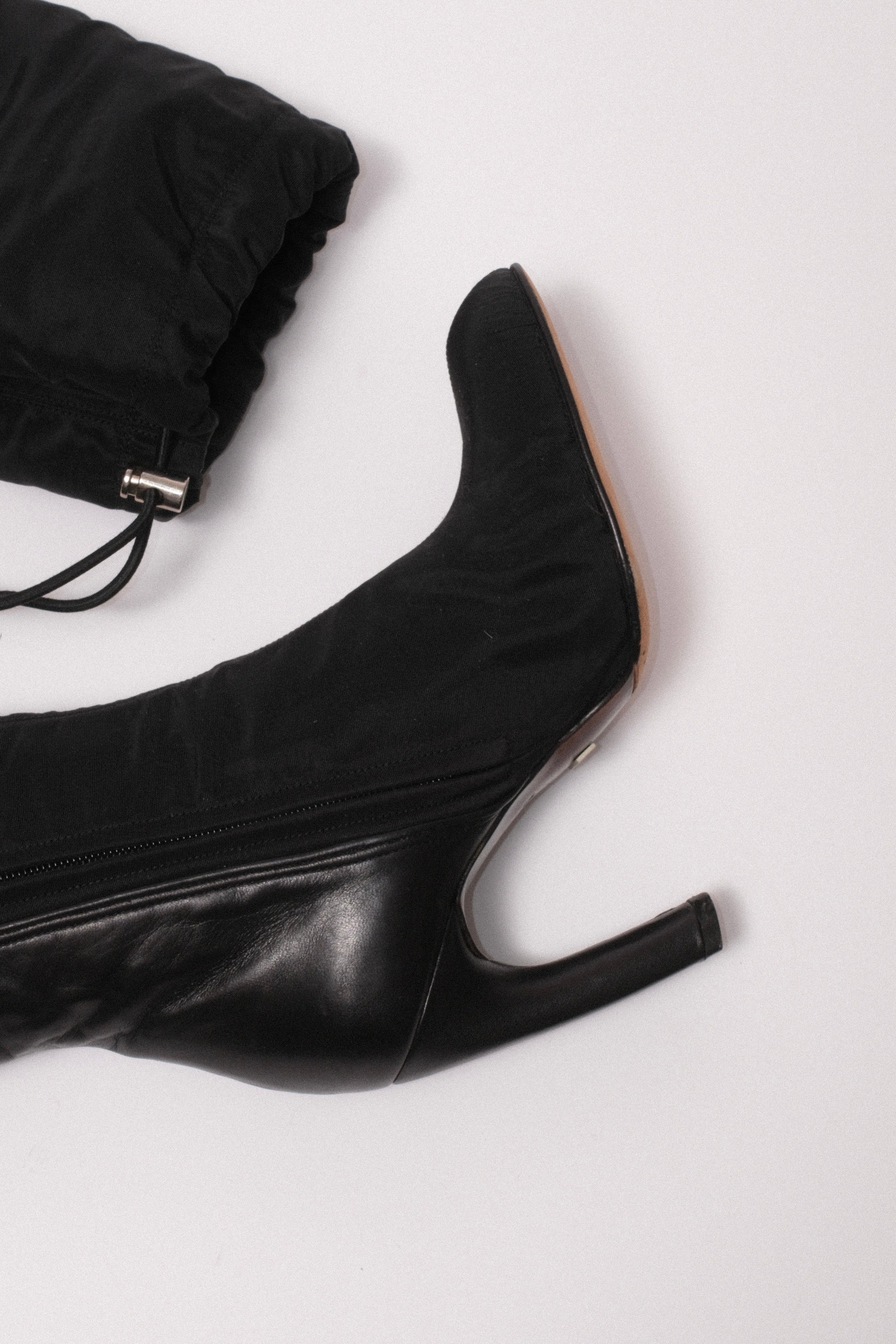 Gianfranco Ferre nylon and leather high heel boots size 35