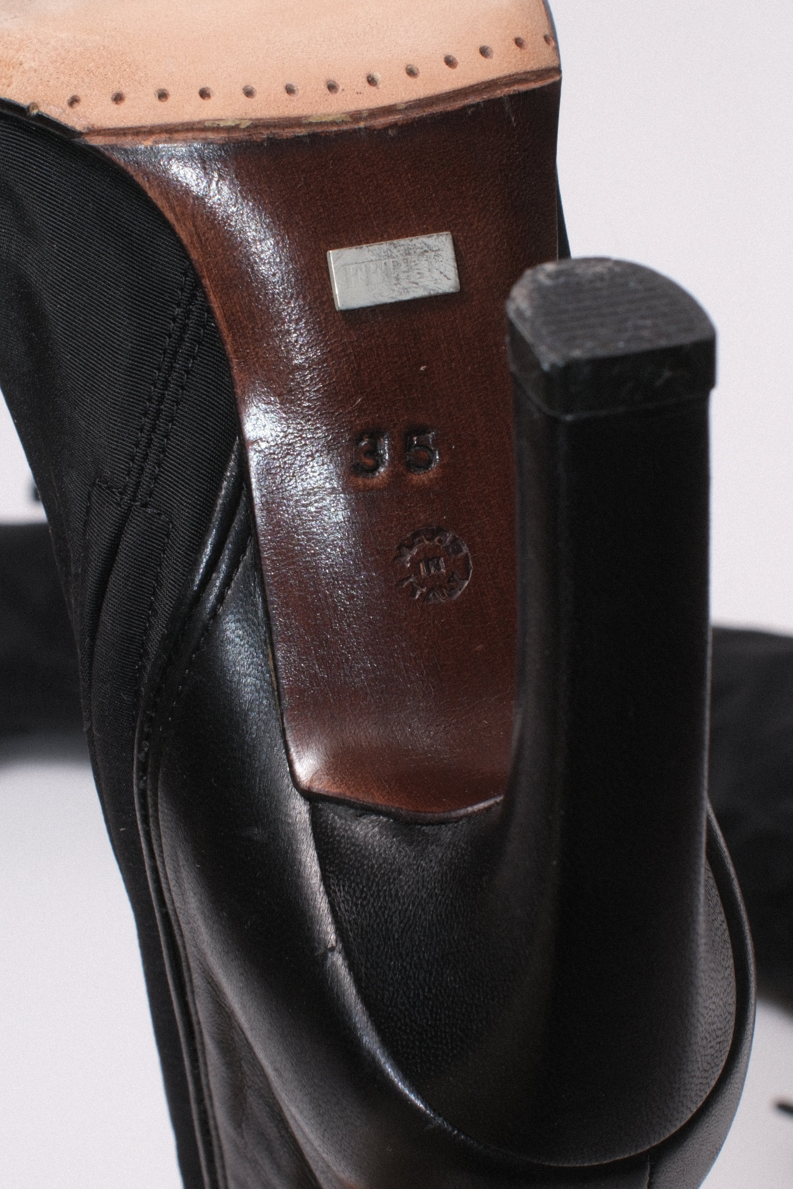 Gianfranco Ferre nylon and leather high heel boots size 35