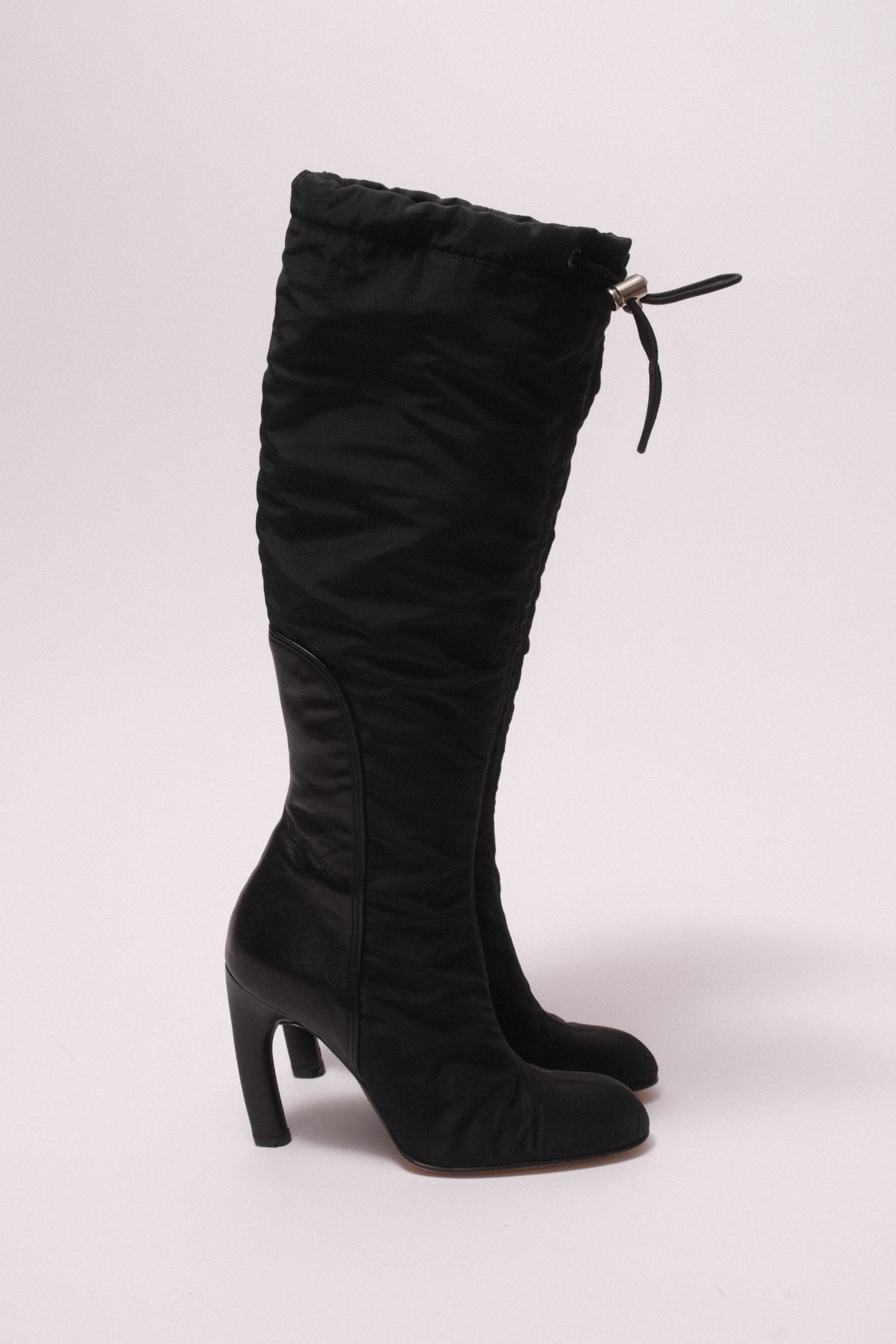 Gianfranco Ferre nylon and leather high heel boots size 35