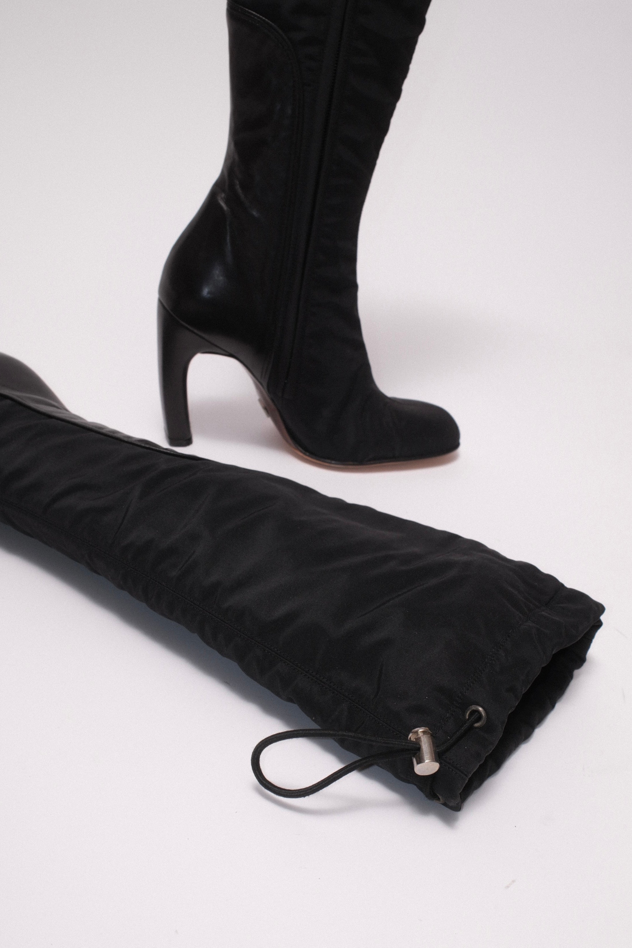 Gianfranco Ferre nylon and leather high heel boots size 35