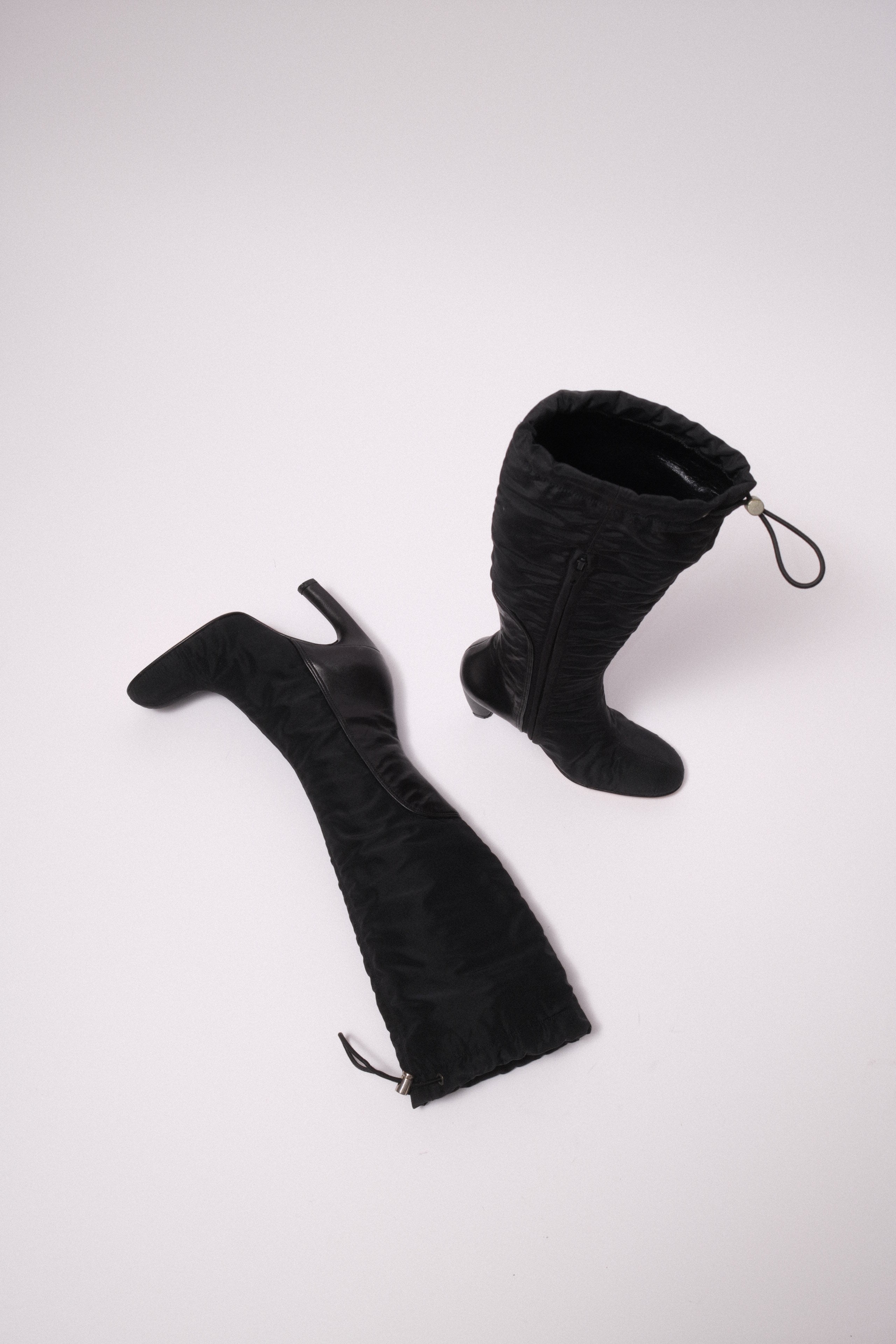 Gianfranco Ferre nylon and leather high heel boots size 35