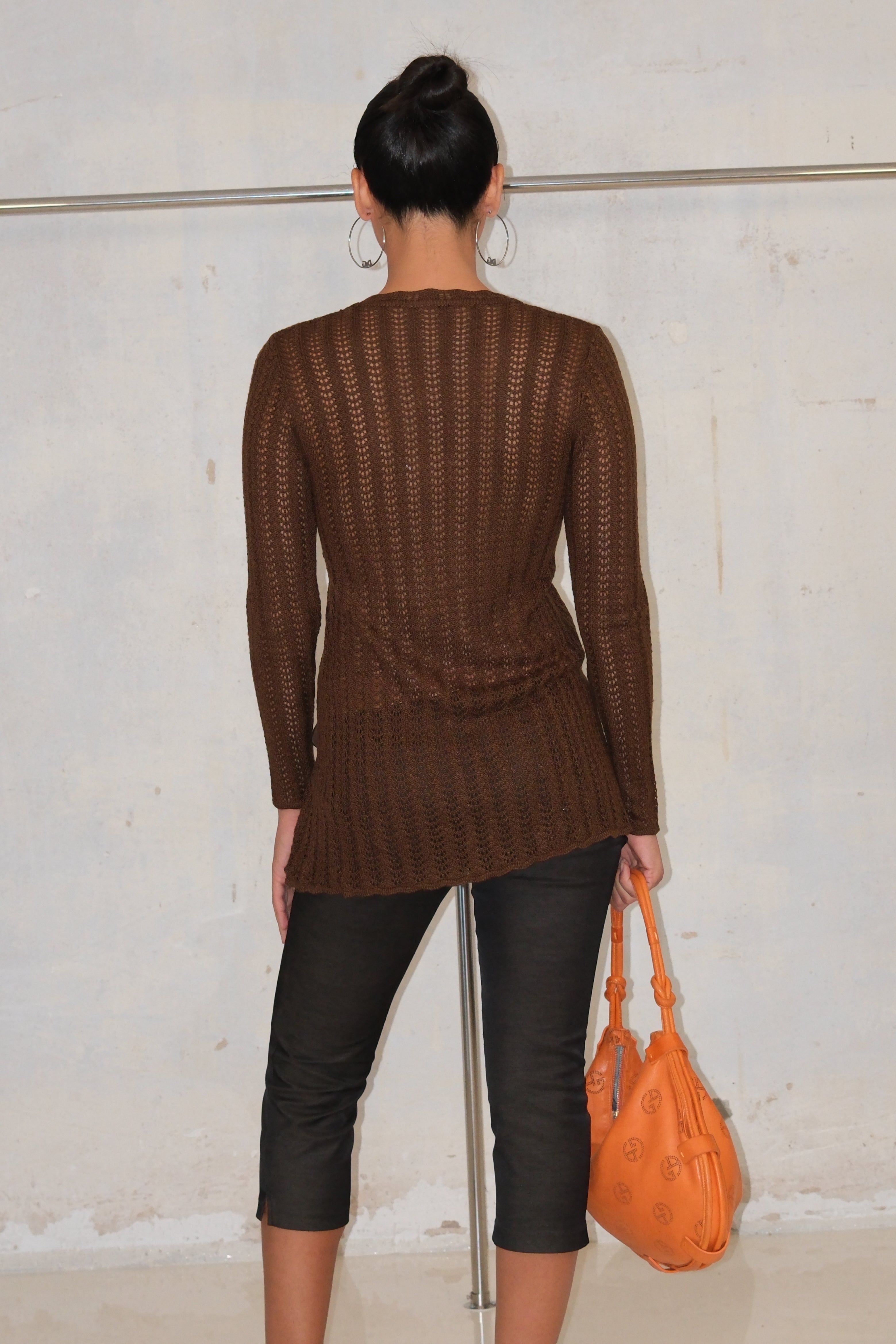 SHEER BROWN BUTTON UP CARDIGAN