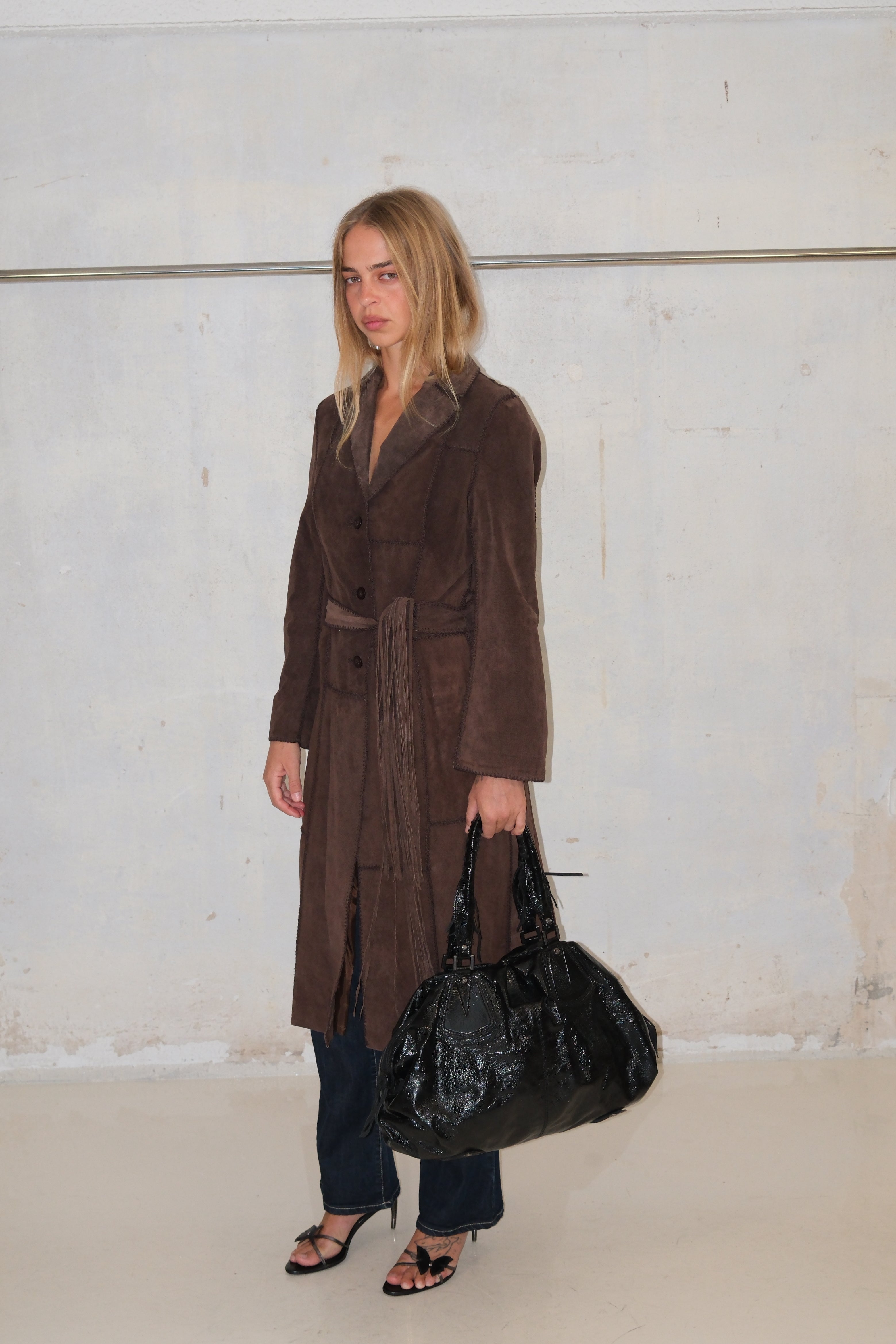 LONG LEATHER AND SUEDE COAT