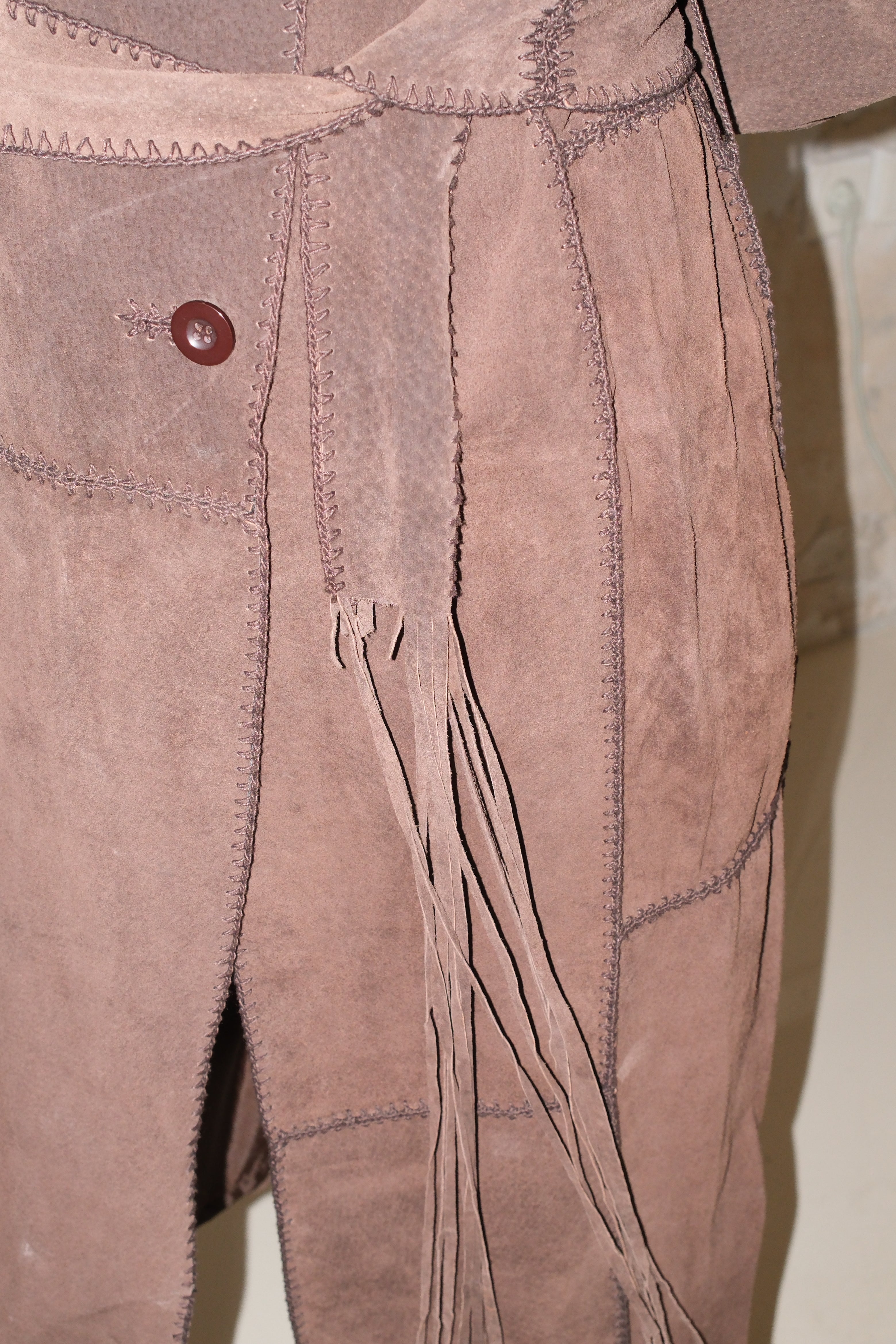 LONG LEATHER AND SUEDE COAT