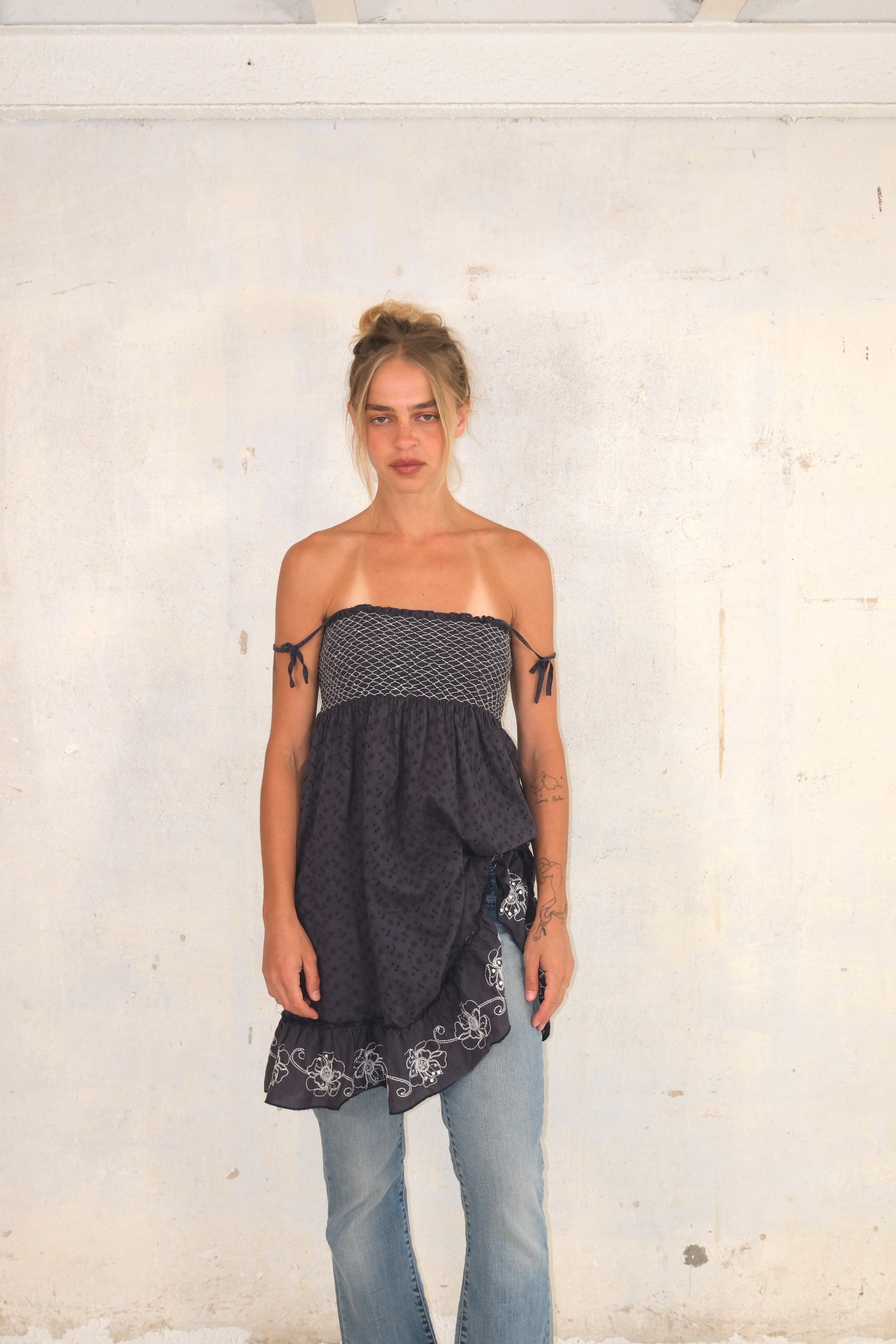 Blue Spaghetti Strap Dress With Print