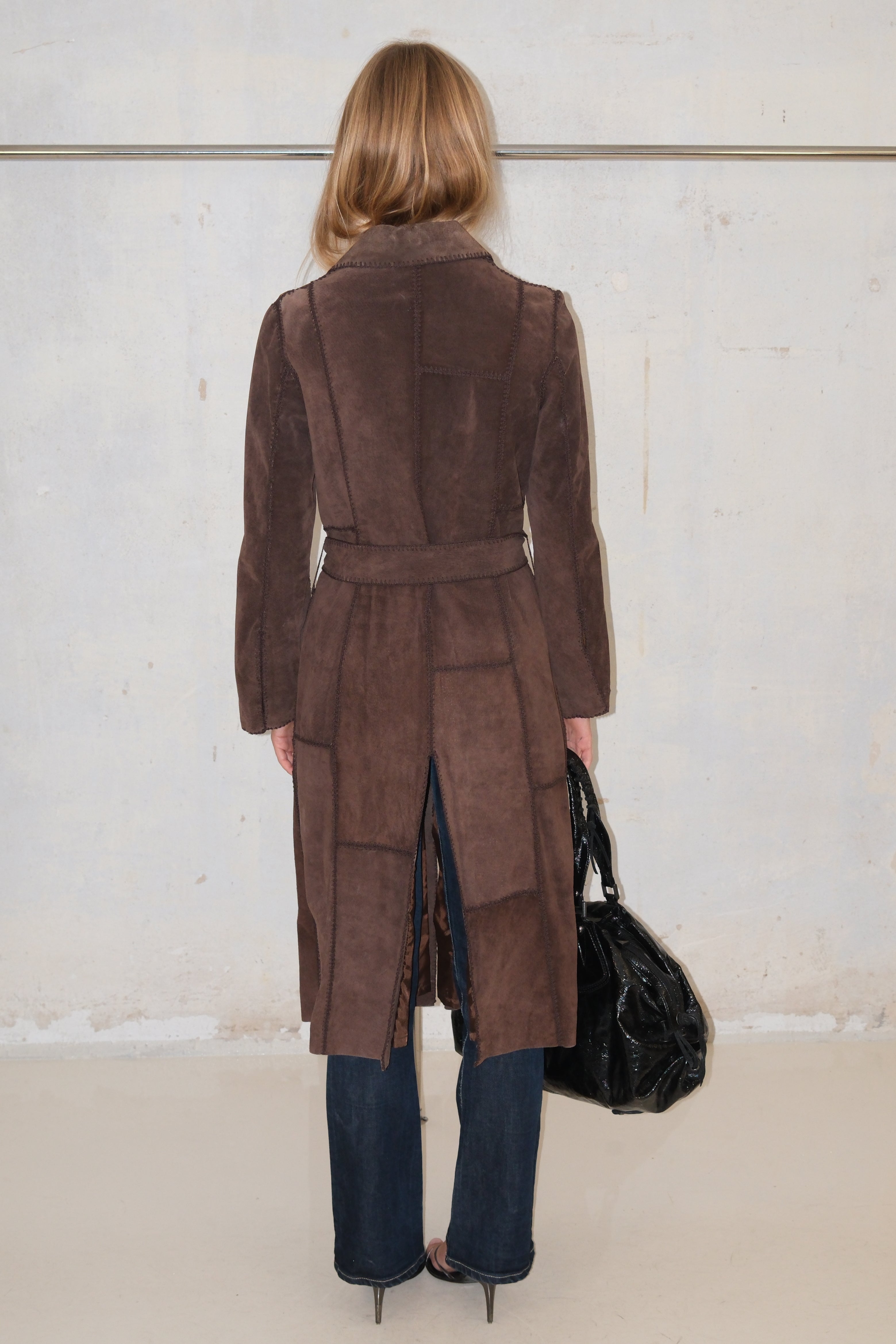 LONG LEATHER AND SUEDE COAT
