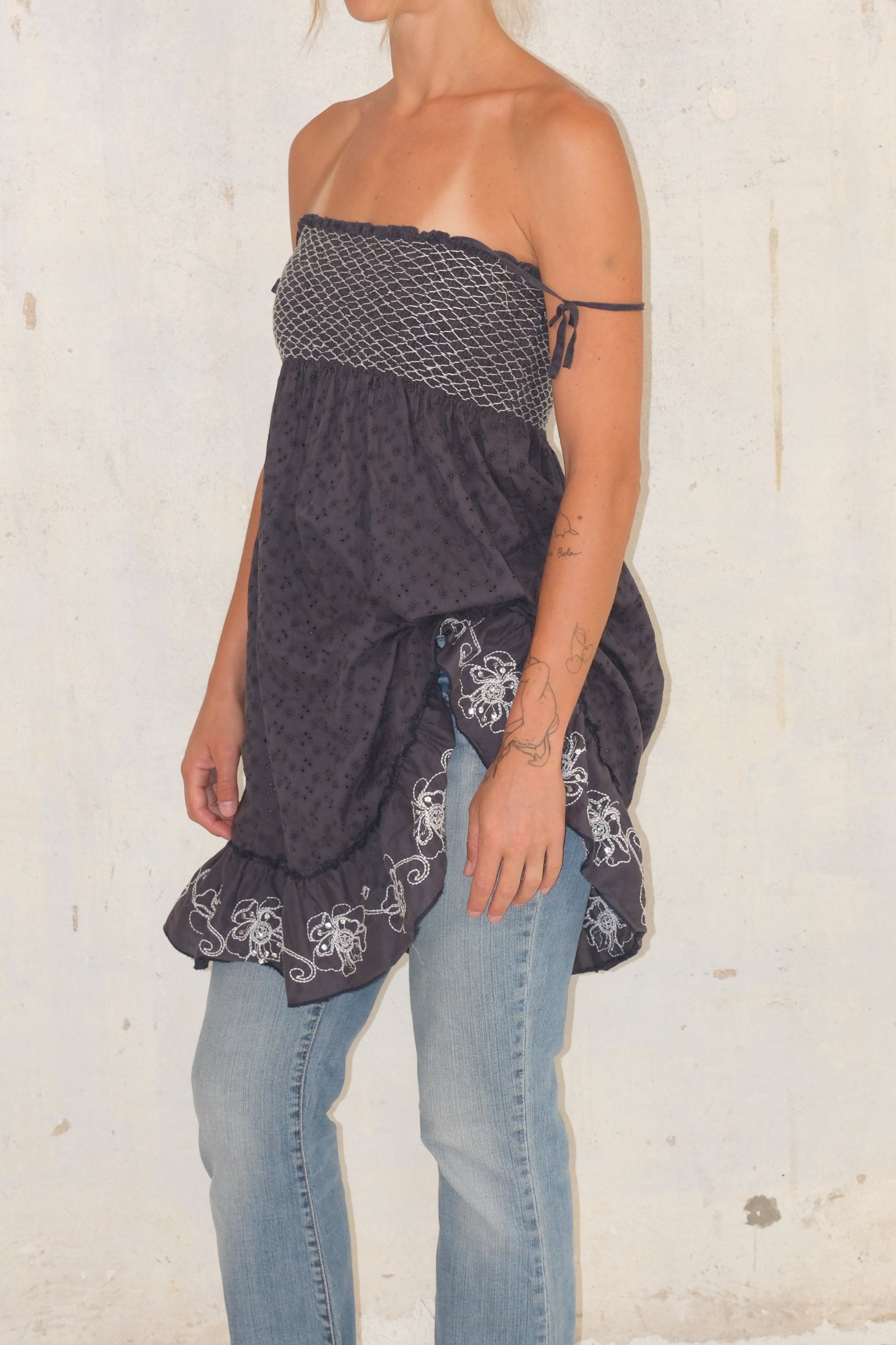 Blue Spaghetti Strap Dress With Print