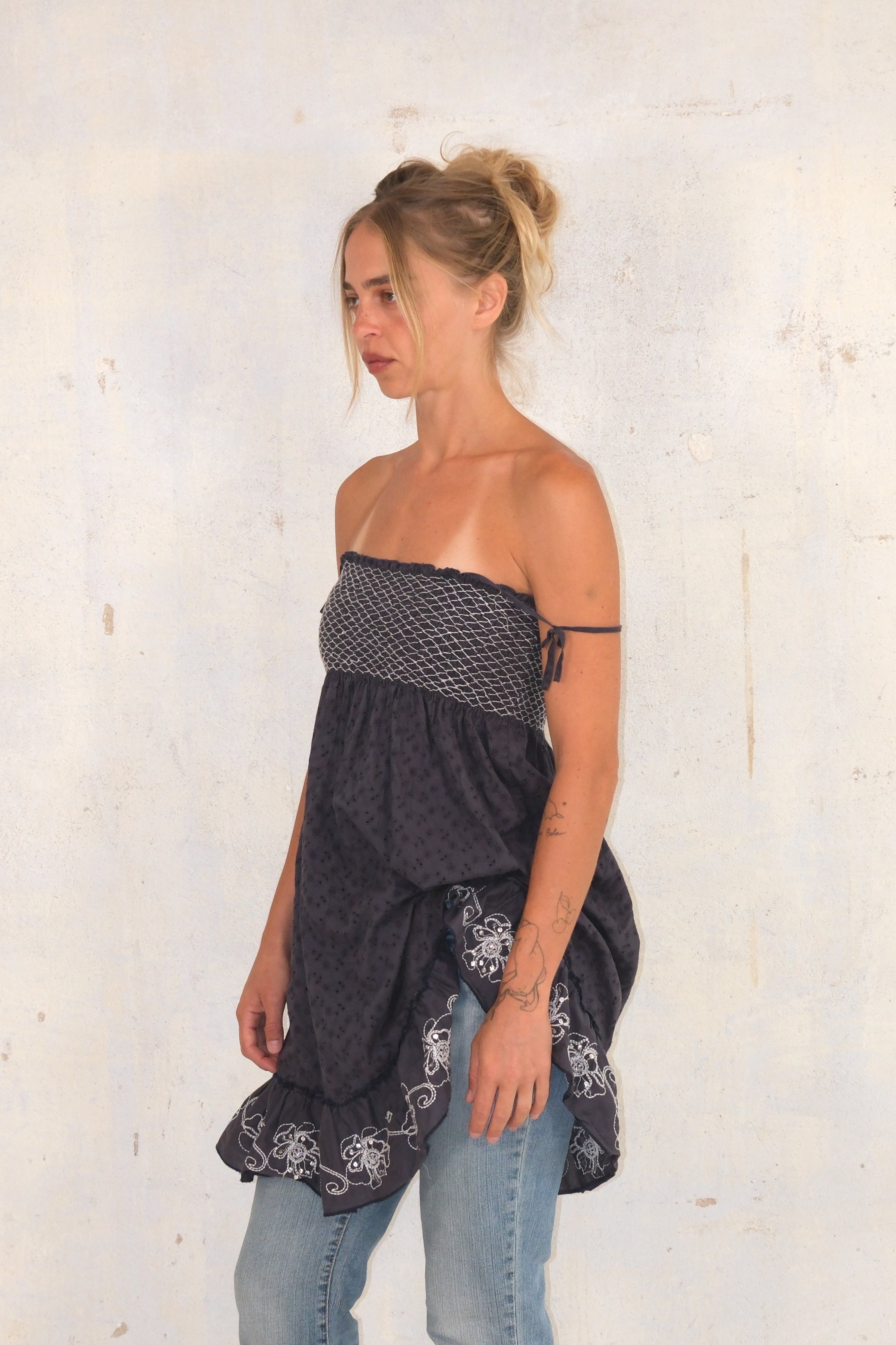 Blue Spaghetti Strap Dress With Print