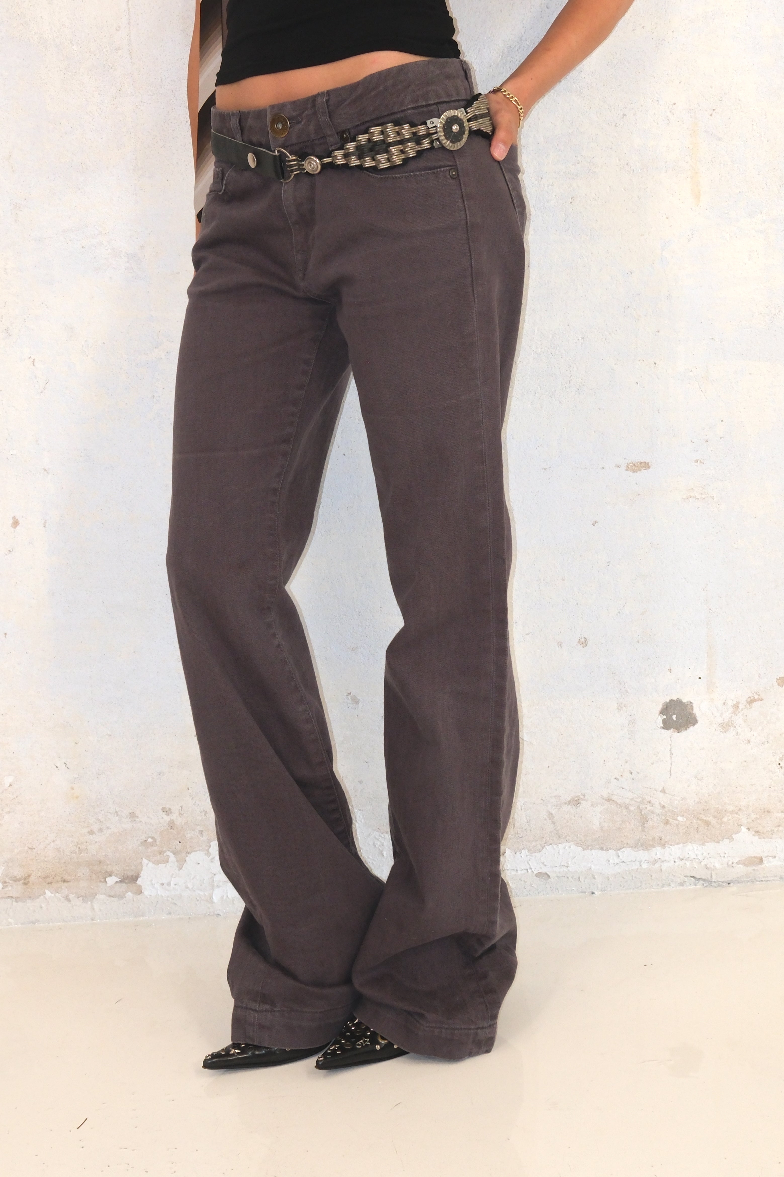 Low-Rise Grey Long Pants Size 36