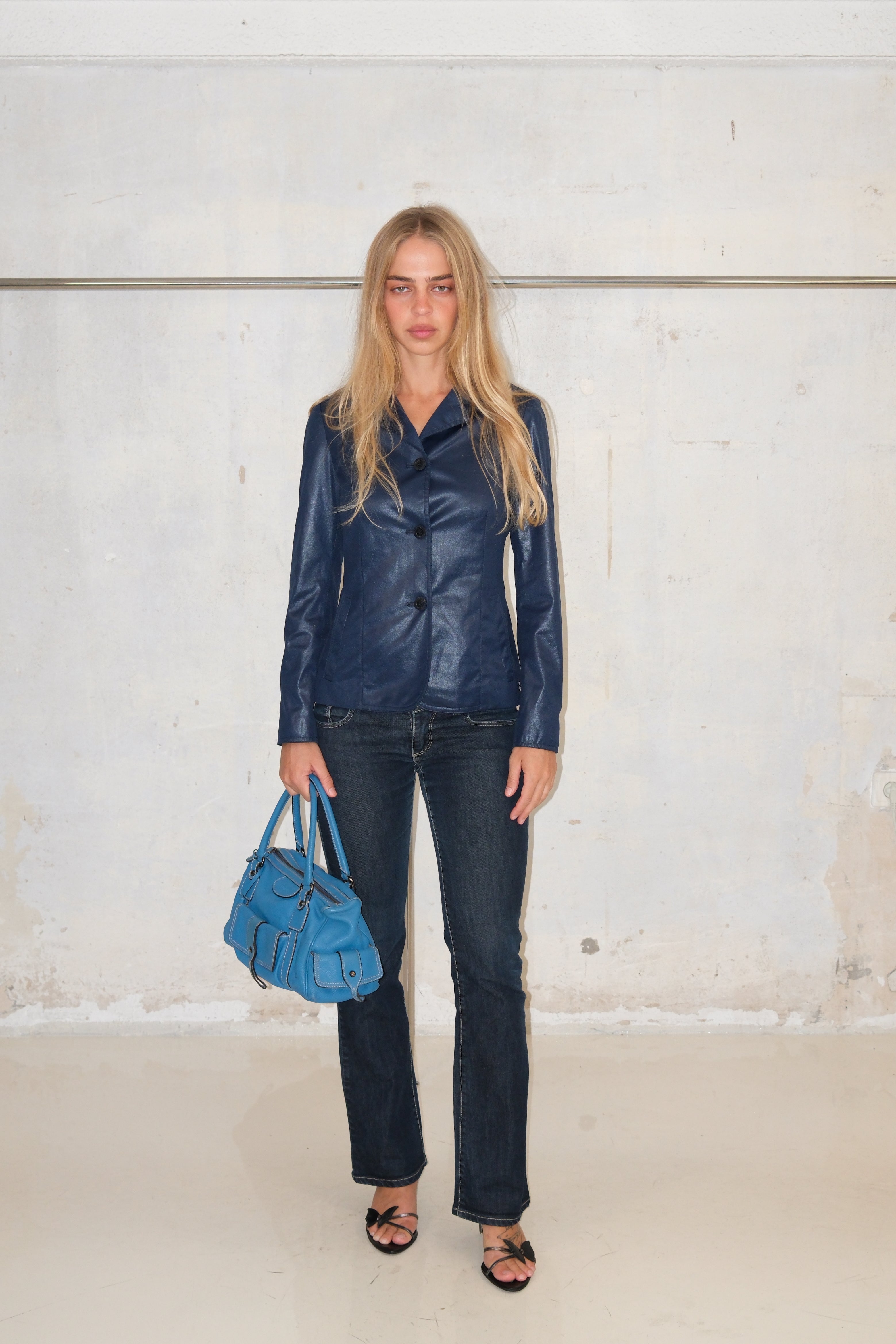 GIANFRANCO FERRE BUTTON-DOWN BLUE SHINY SHIRT