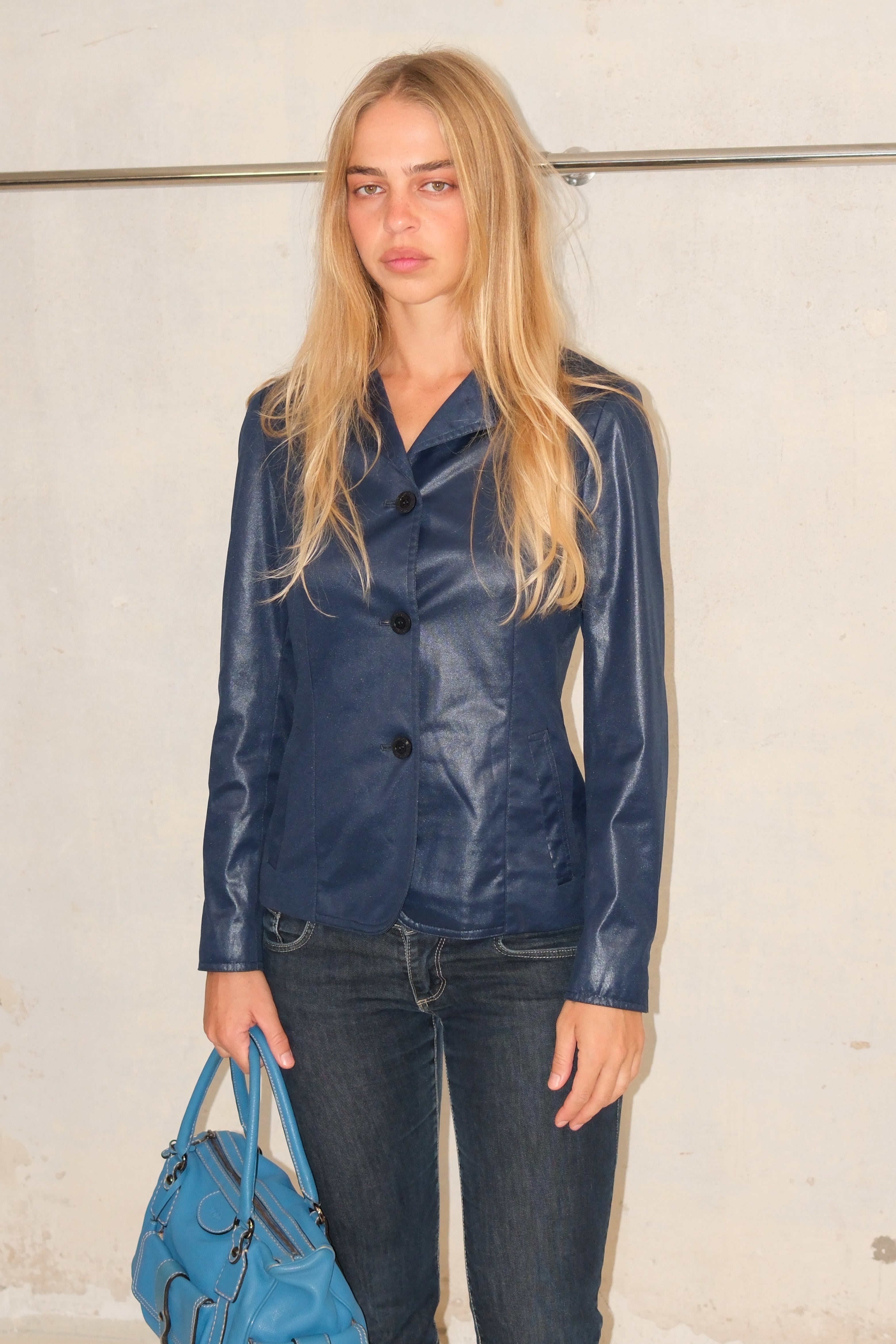 GIANFRANCO FERRE BUTTON-DOWN BLUE SHINY SHIRT