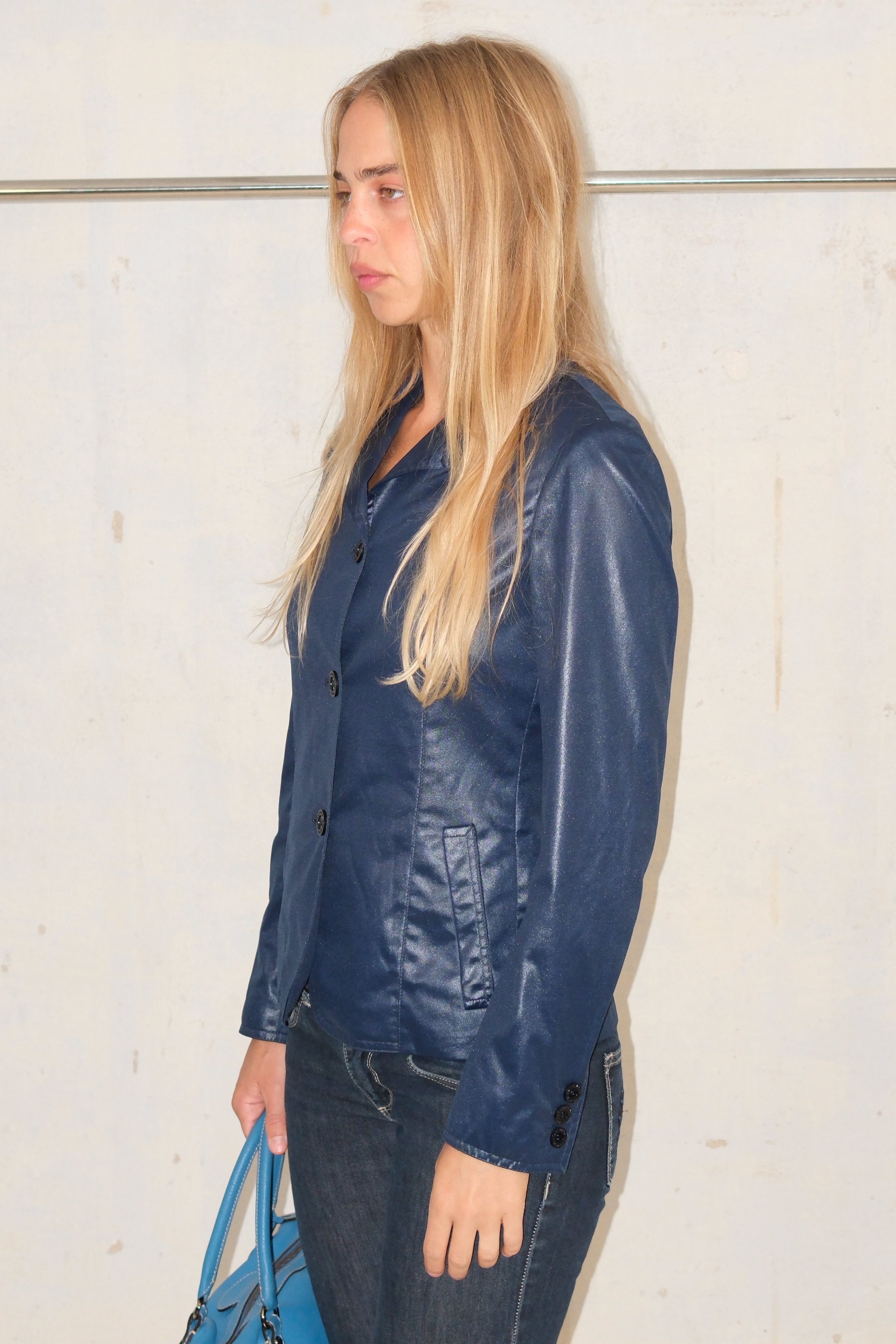 GIANFRANCO FERRE BUTTON-DOWN BLUE SHINY SHIRT