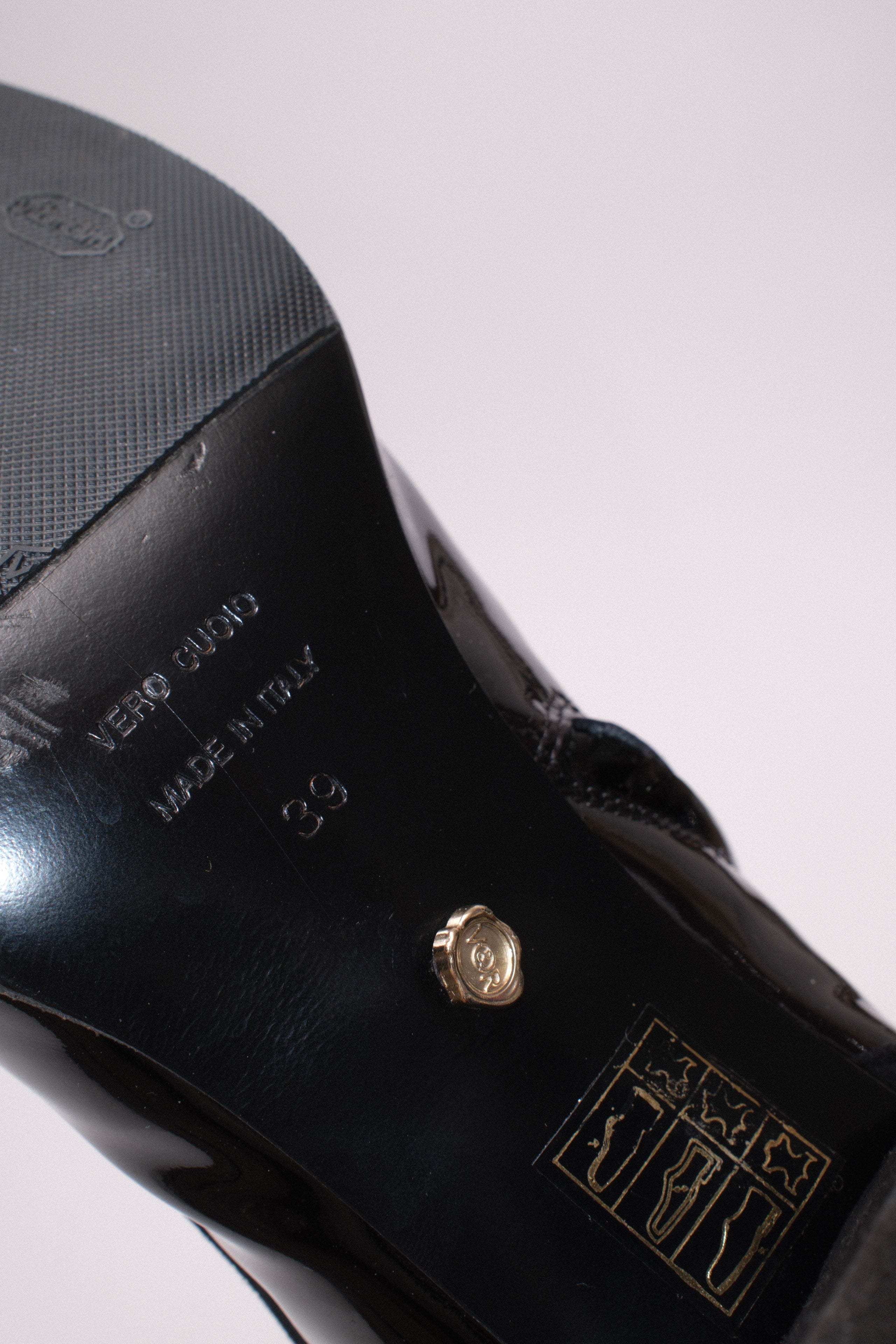 Viktore and Rolf patent leather ankle boots in black