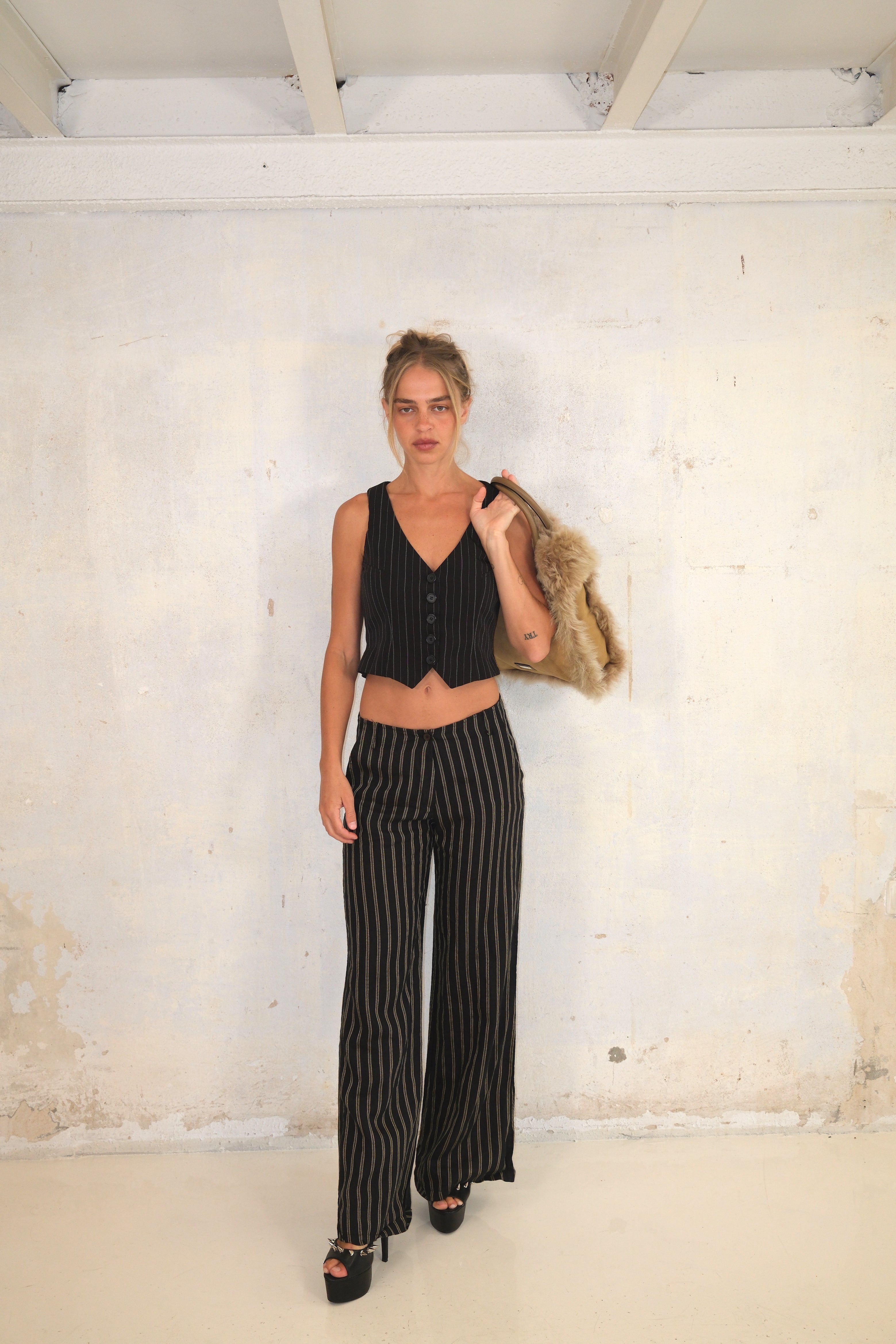 Striped Mid-Rise Long Pants Size 38