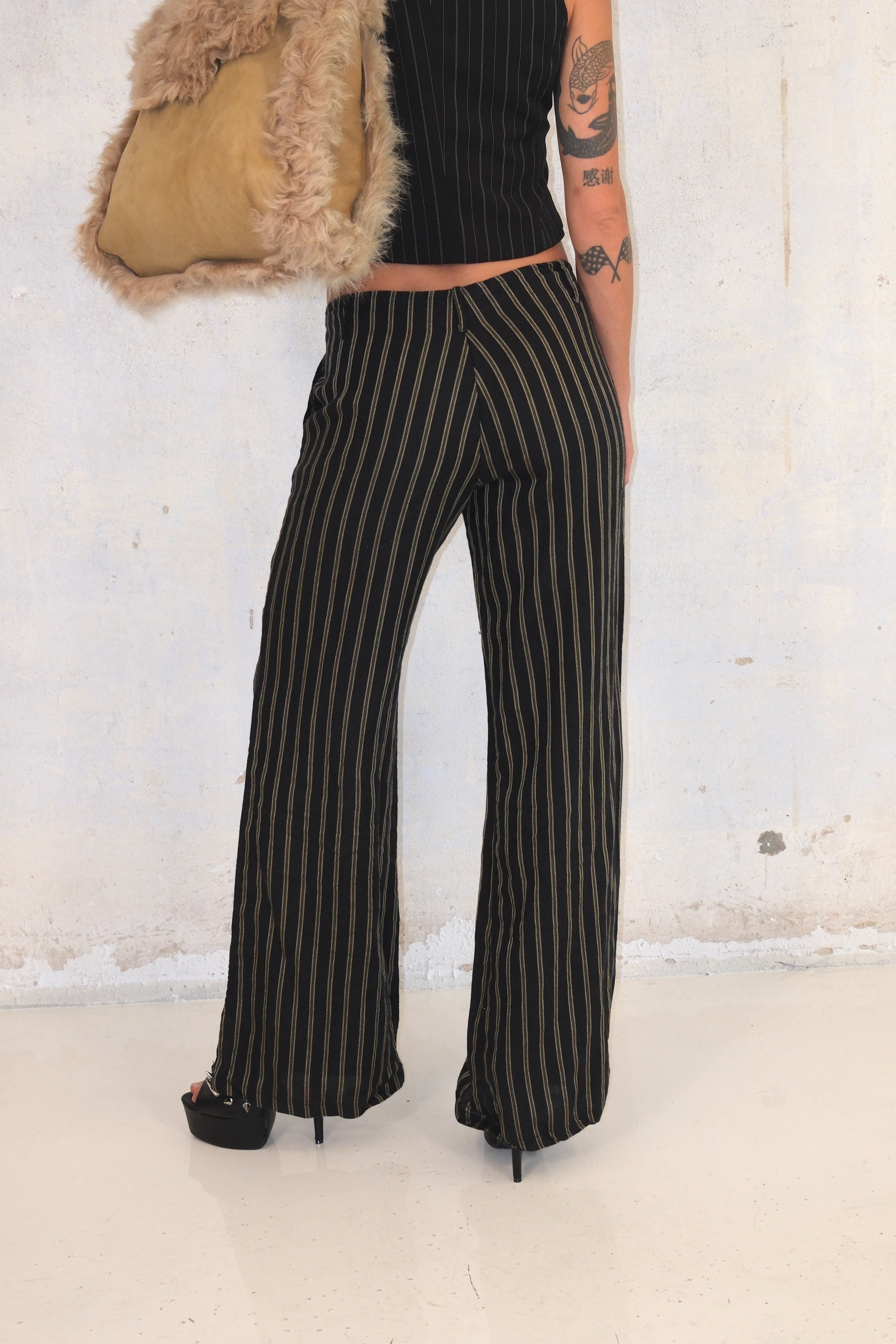 Striped Mid-Rise Long Pants Size 38